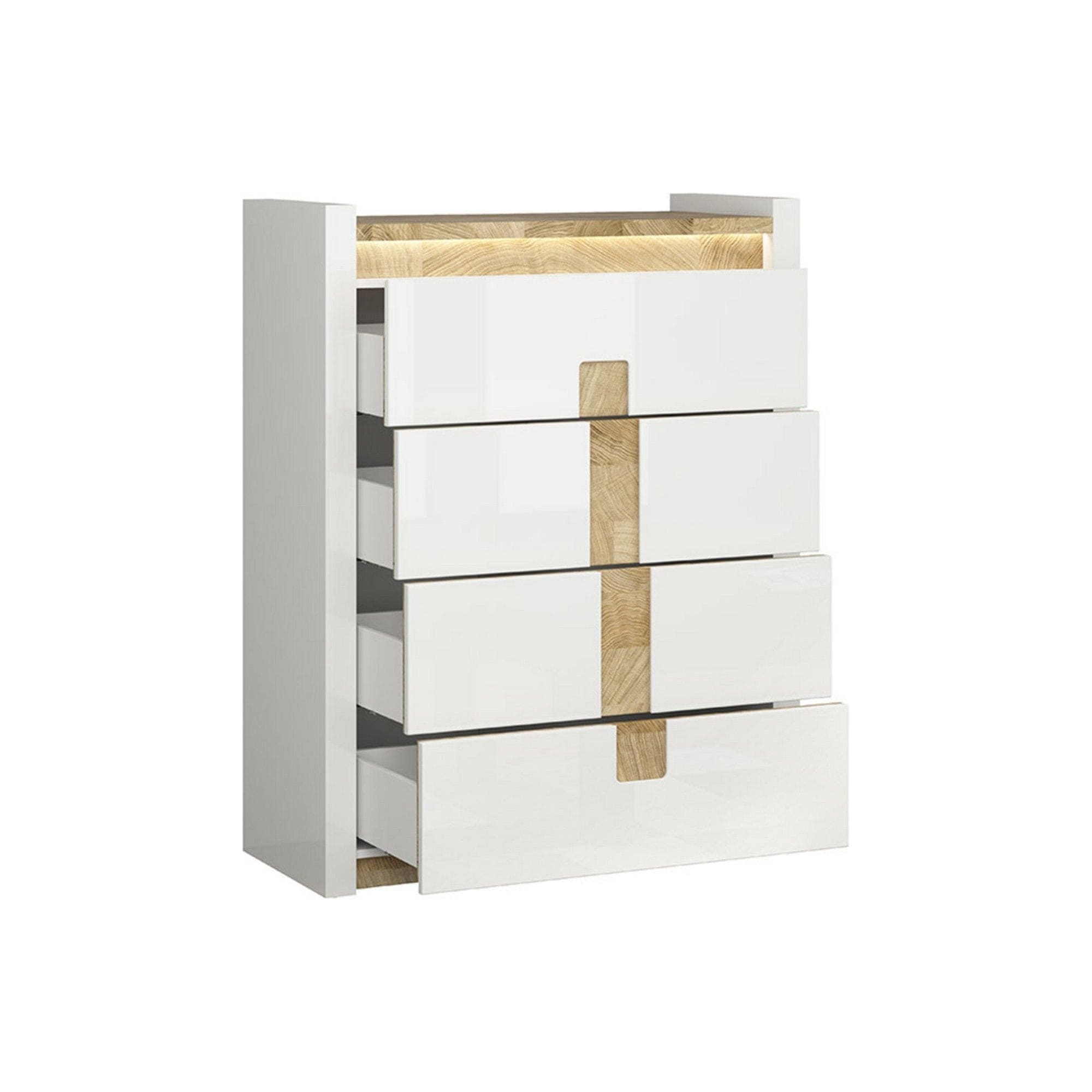 Comoda ALAMEDA, alb/stejar, PAL, 97x42x123 cm