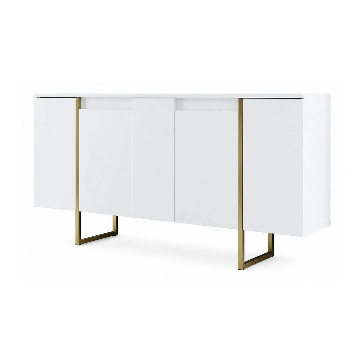 Comoda alba ingusta LUXE, PAL melaminat/metal, 160x35x80 cm