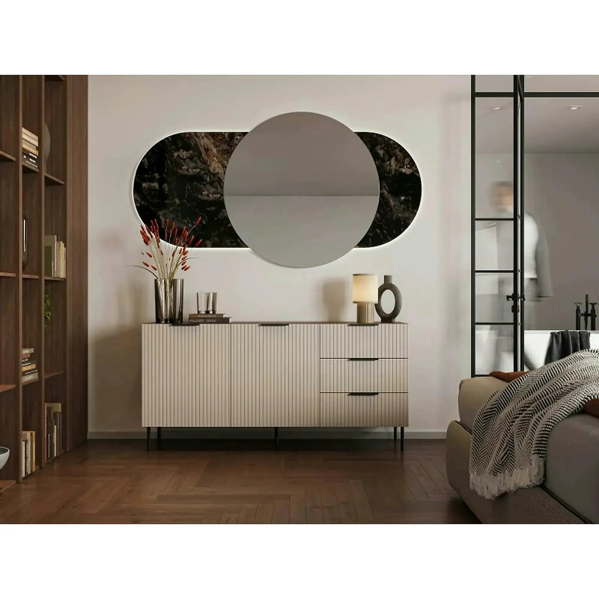 Comoda ALMERA TYP1, nuc/casmir, PAL laminat, 156x42x75 cm