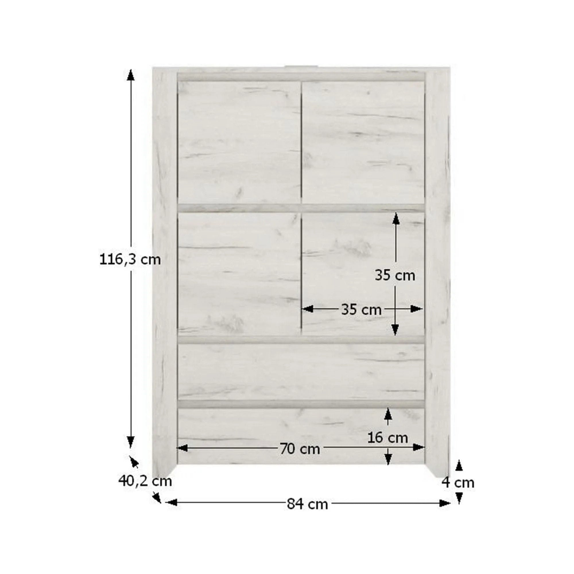Comoda ANGEL TIP 33, alb, PAL melaminat, 84x40x116 cm