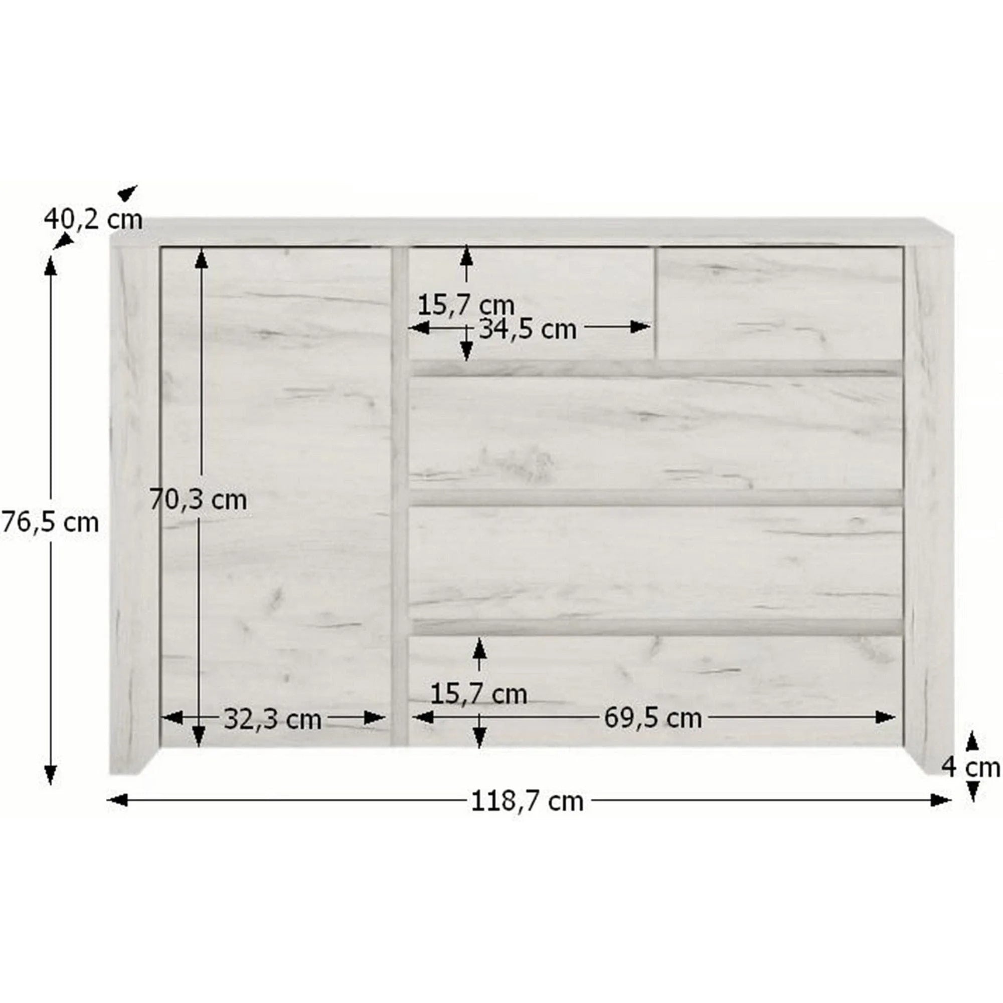 Comoda ANGEL TIP 41, alb, PAL melaminat, 118,7x76,5x40,2 cm
