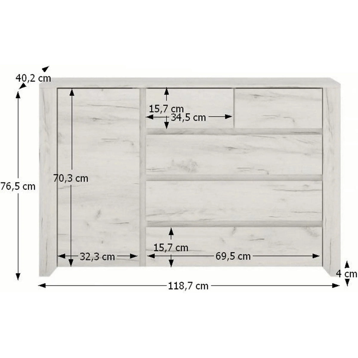 Comoda ANGEL TIP 41, alb, PAL melaminat, 118,7x76,5x40,2 cm