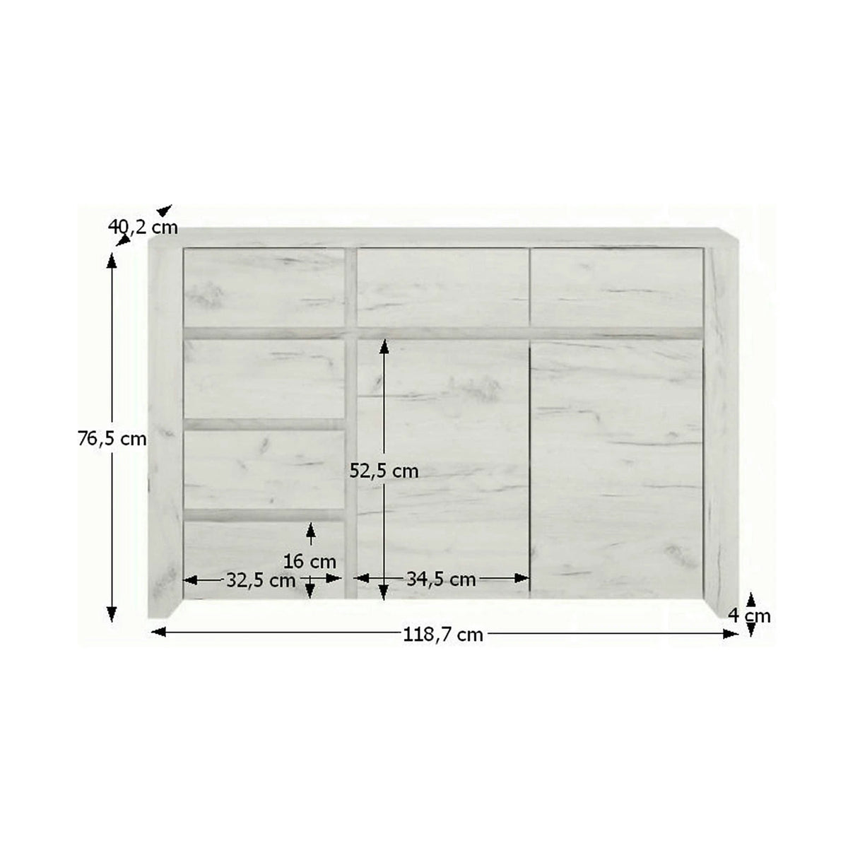 Comoda ANGEL TIP 42, alb, PAL melaminat, 119x40x77 cm