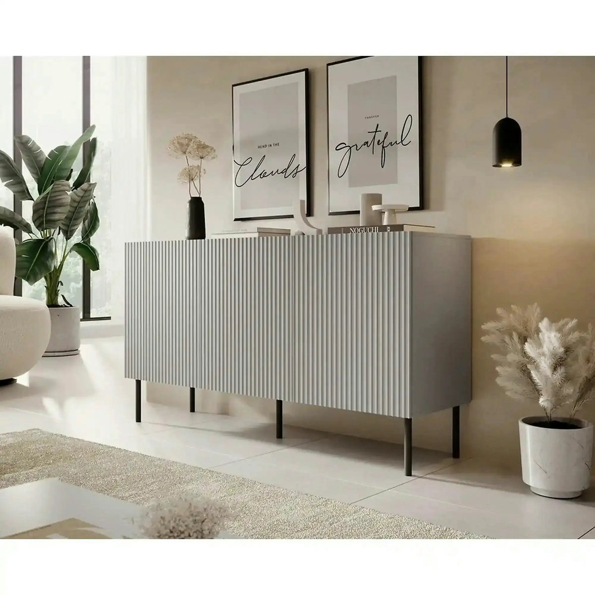 Comoda ASENSIO, gri mat/negru, PAL, 150x42x82 cm
