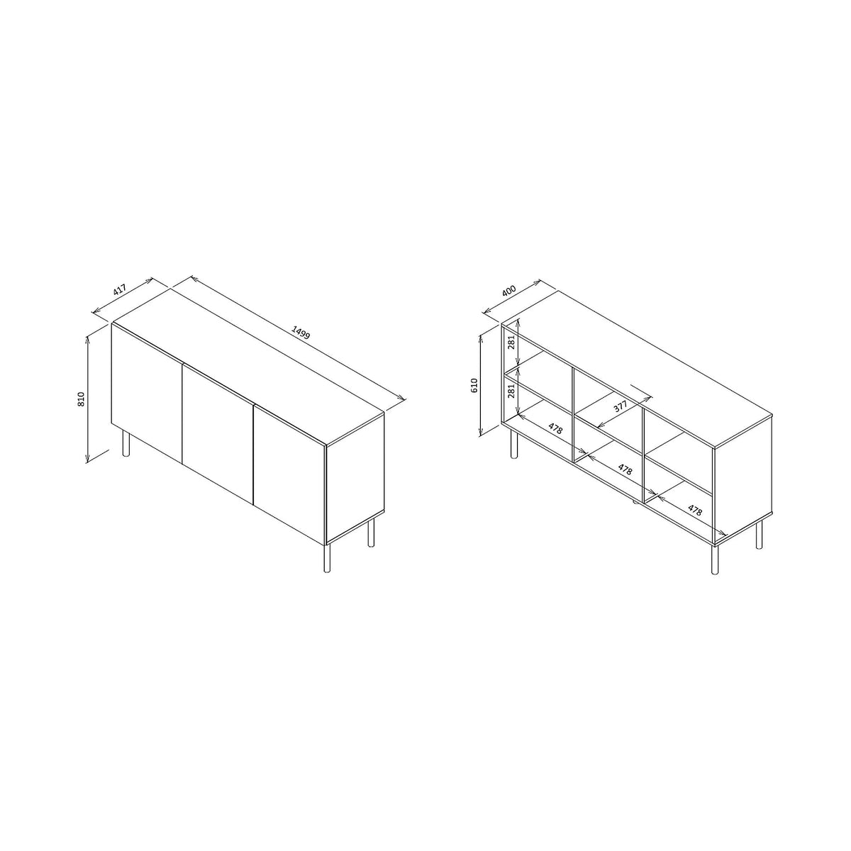 Comoda ASENSIO, gri mat/negru, PAL, 150x42x82 cm