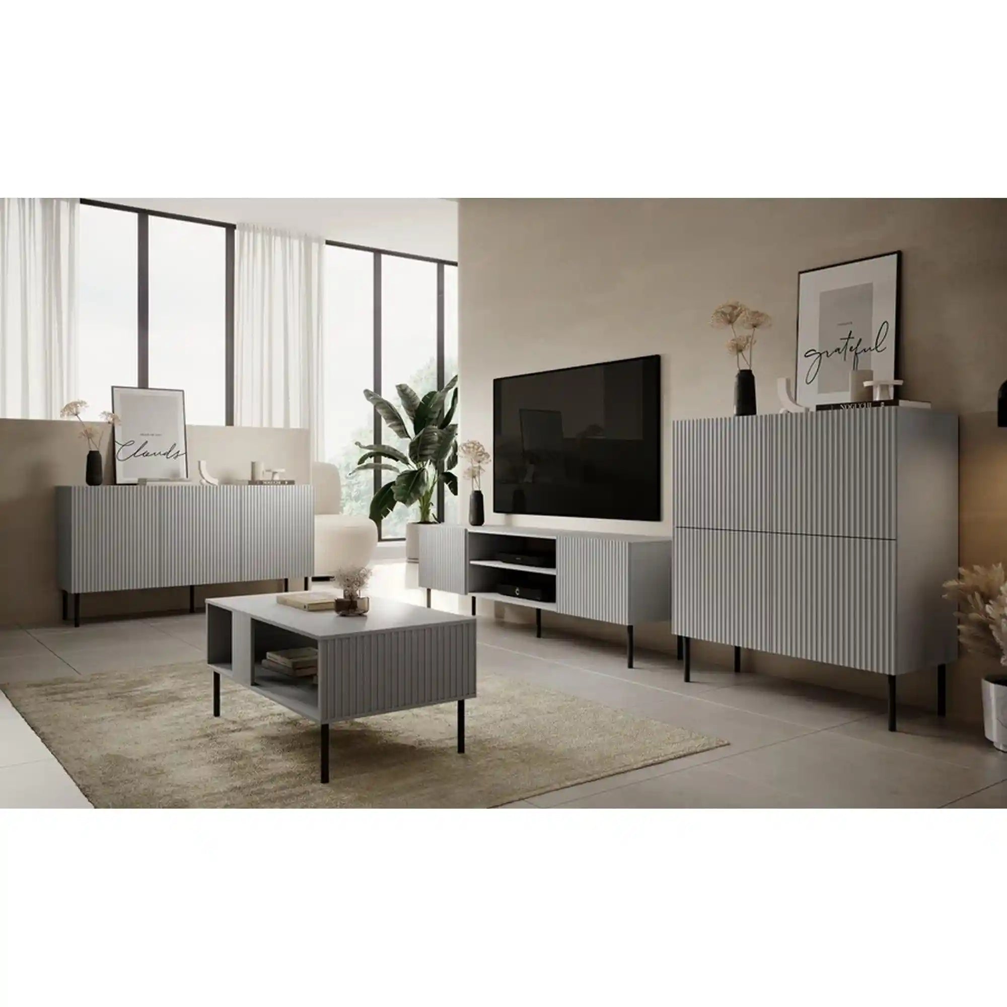 Comoda ASENSIO, gri mat/negru, PAL, 150x42x82 cm