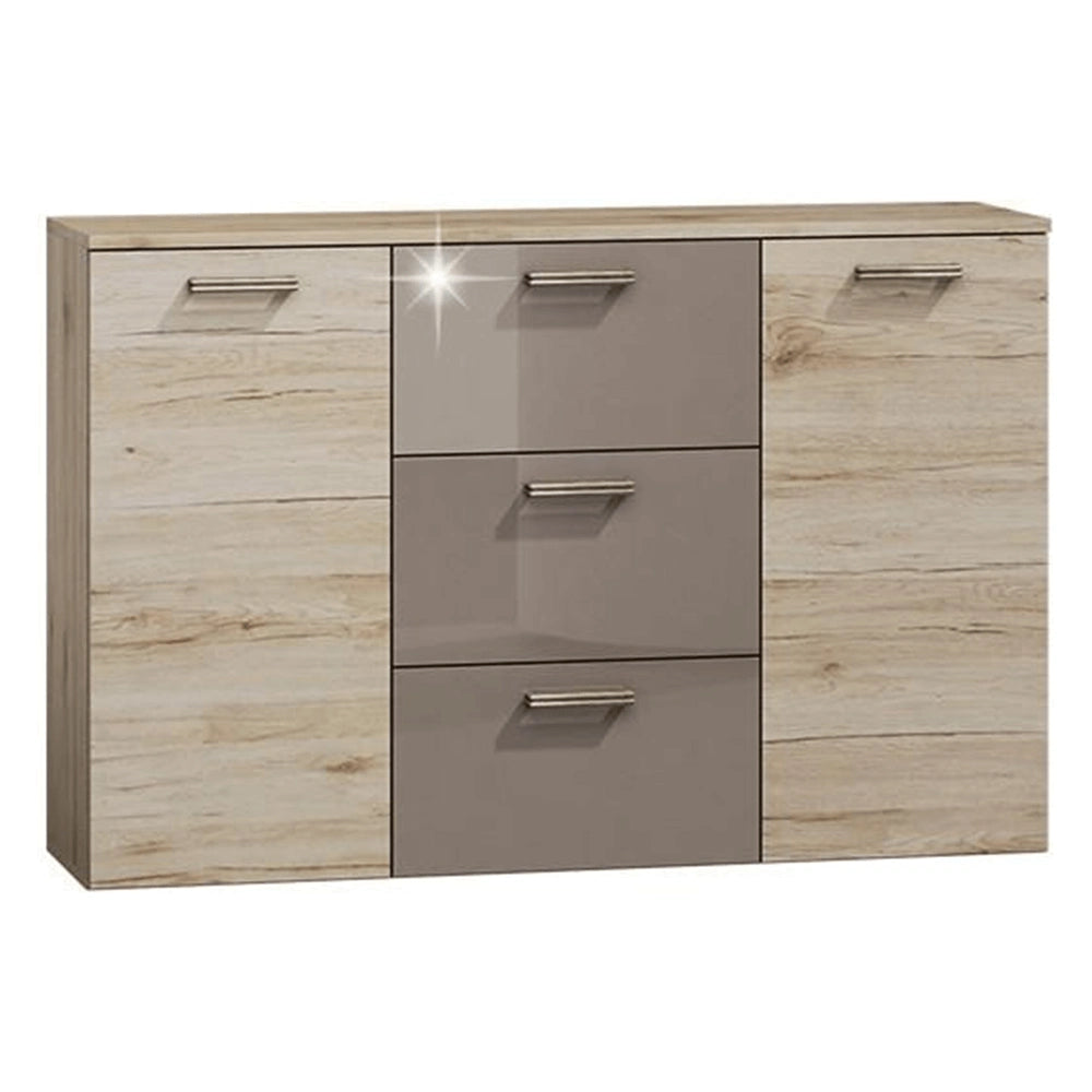 Comoda ASSOR, PAL, stejar san marino/gri inchis lucios, PAL melaminat, 130x35x85 cm