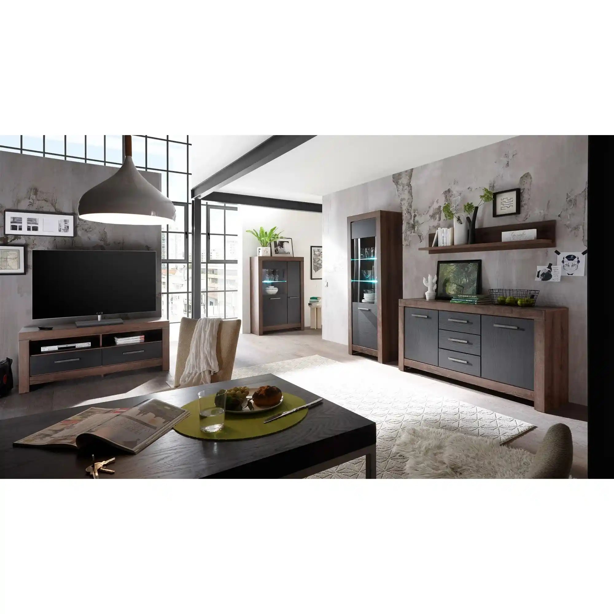 Comoda BALIN, negru/stejar, PAL, 160x45x85 cm