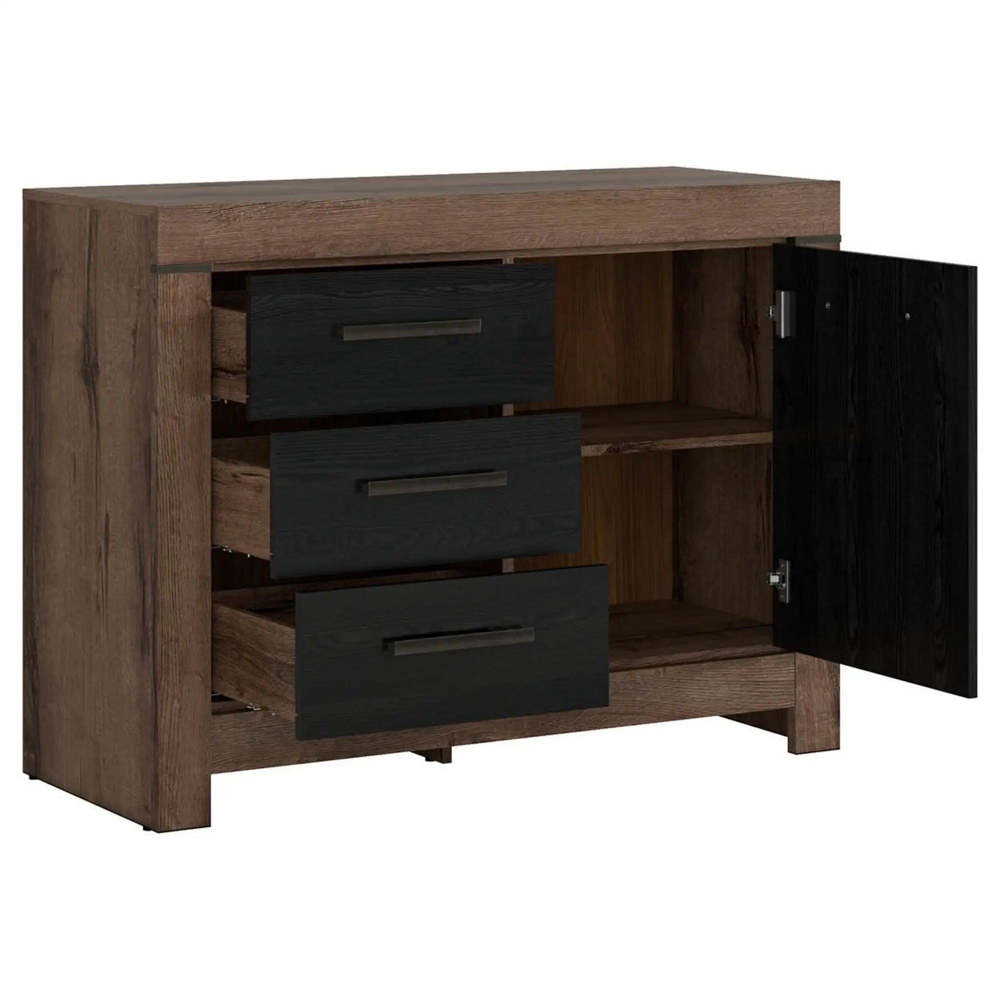 Comoda BALIN, stejar/negru, PAL, 112x45x85 cm