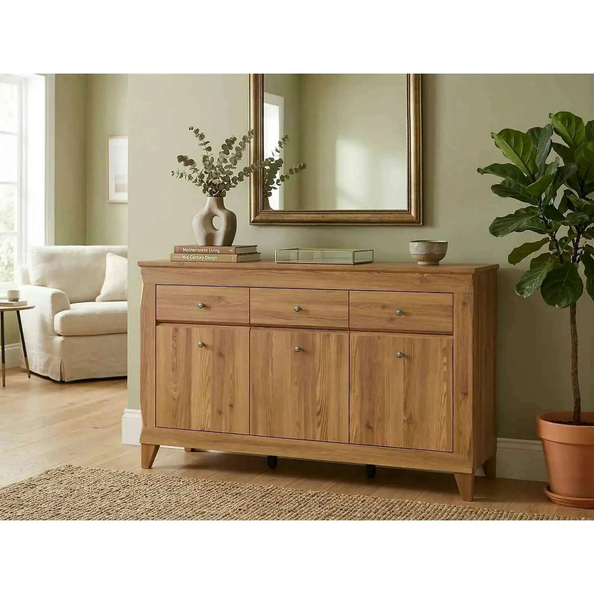 Comoda BERGEN KOM3D3S, stejar auriu, PAL, 156x47x98 cm