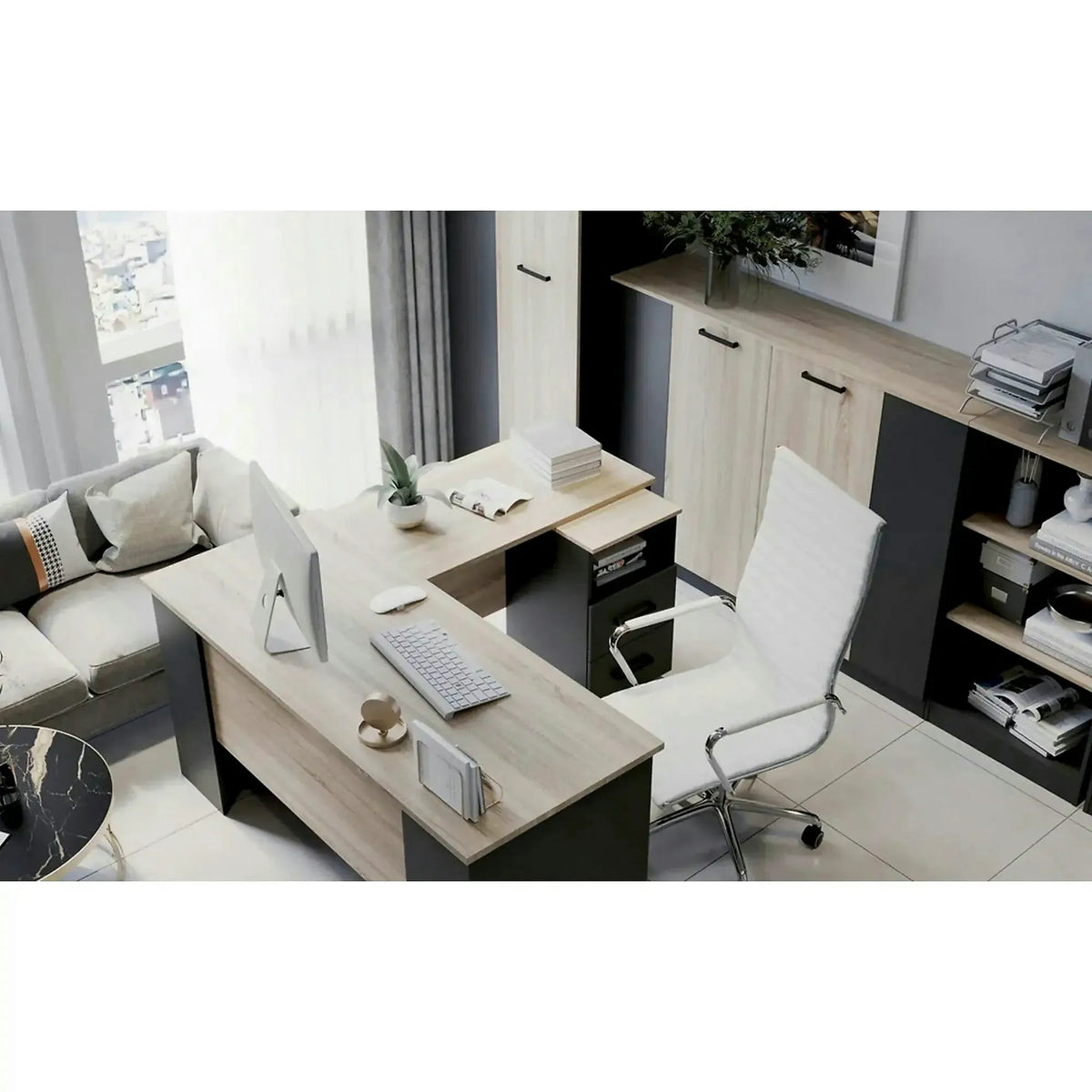 Comoda birou OFFICE NEW, gri antracit/stejar sonoma, PAL, 41x45x73 cm