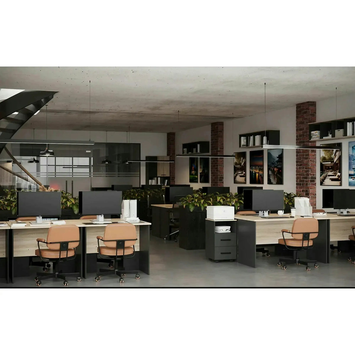 Comoda birou OFFICE NEW, gri antracit/stejar sonoma, PAL, 41x45x73 cm