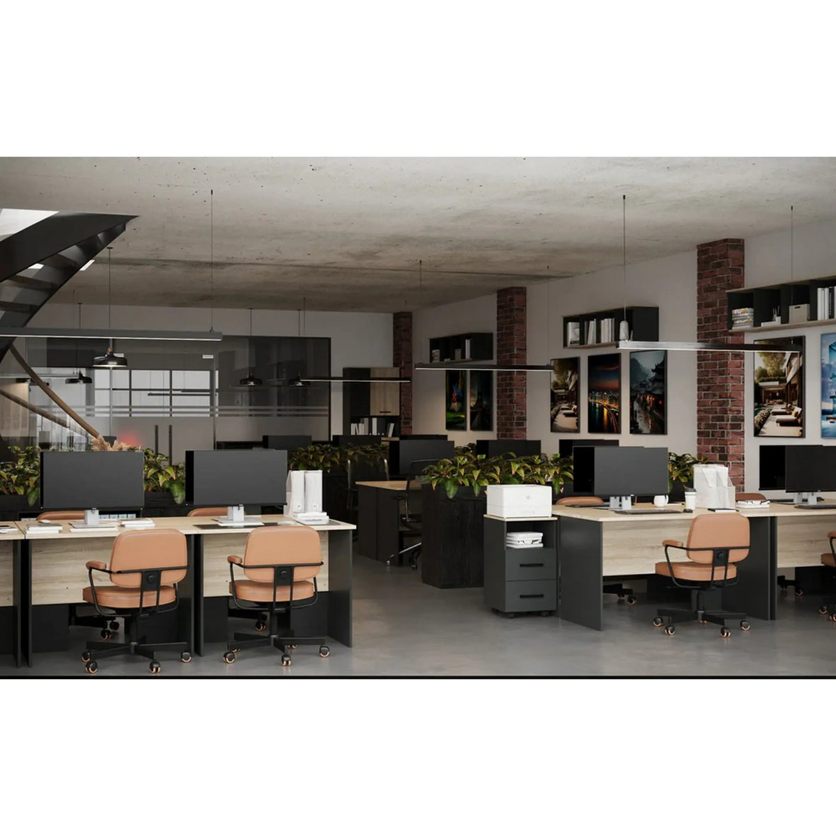 Comoda birou OFFICE NEW, gri antracit/stejar sonoma, PAL, 41x45x73 cm