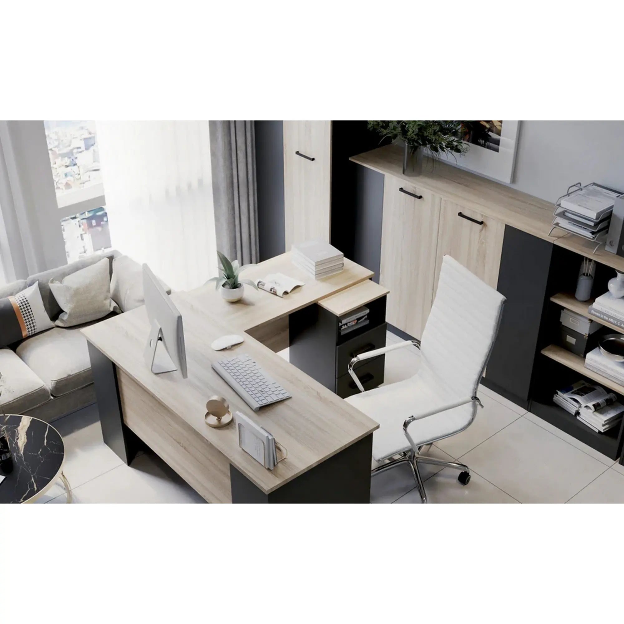 Comoda birou OFFICE NEW, gri antracit/stejar sonoma, PAL, 41x45x73 cm