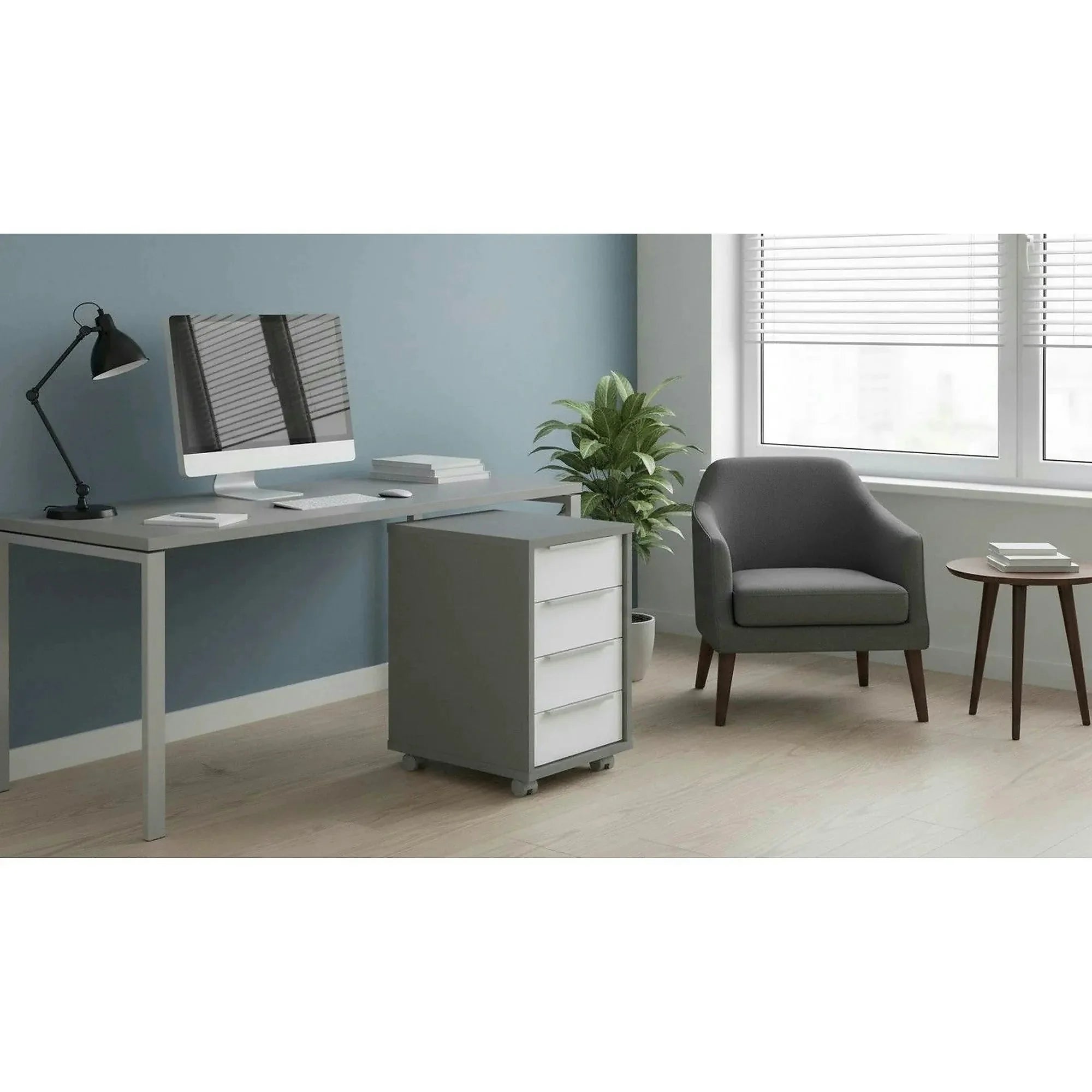 Comoda birou RIOMA NEW TYP 14, gri/alb, DTD laminat/metal, 43x48x67 cm