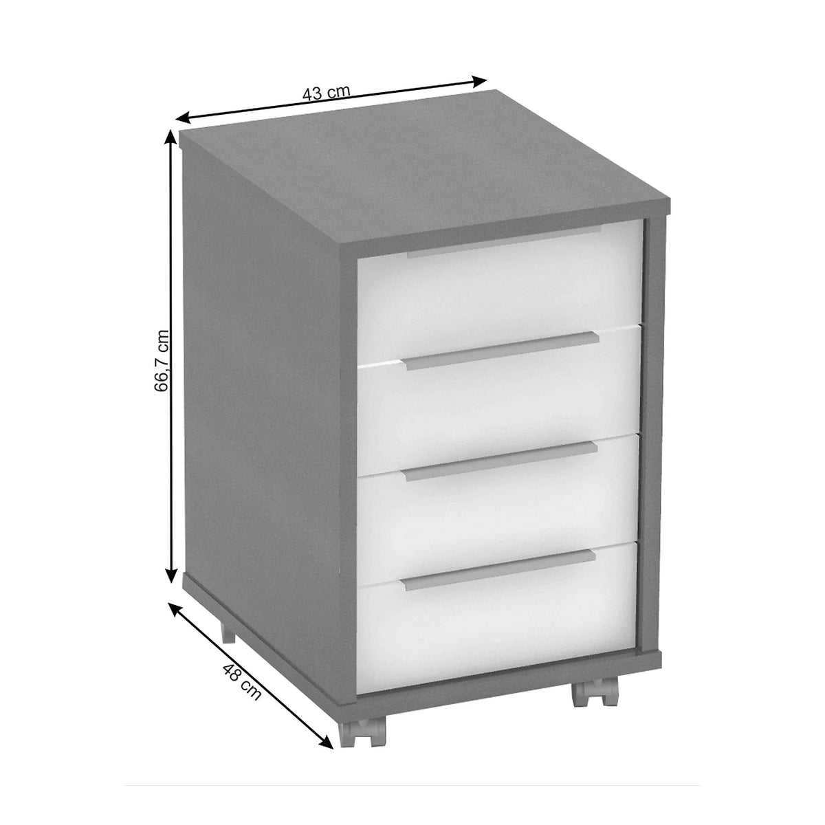 Comoda birou RIOMA NEW TYP 14, gri/alb, DTD laminat/metal, 43x48x67 cm
