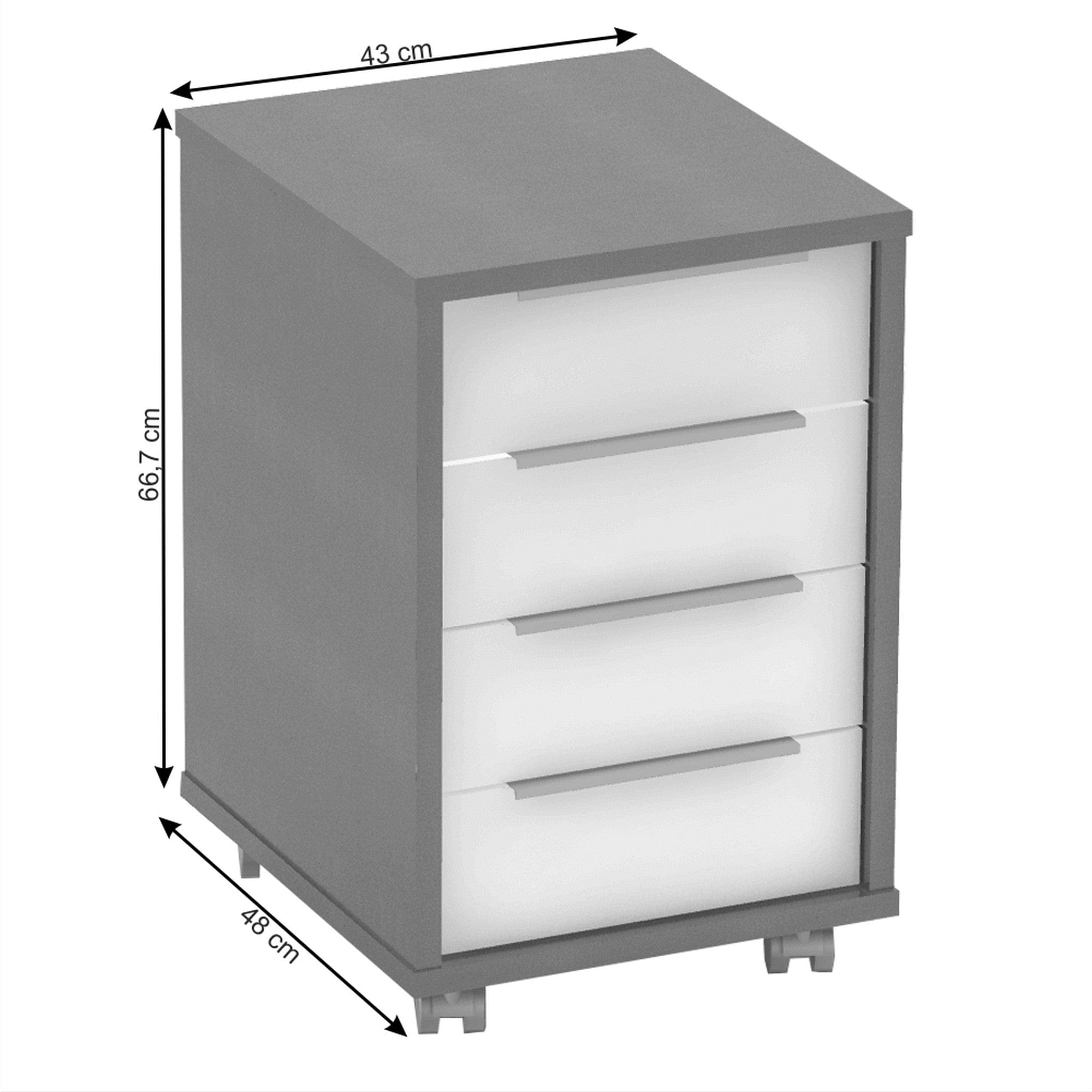 Comoda birou RIOMA NEW TYP 14, gri/alb, DTD laminat/metal, 43x48x67 cm