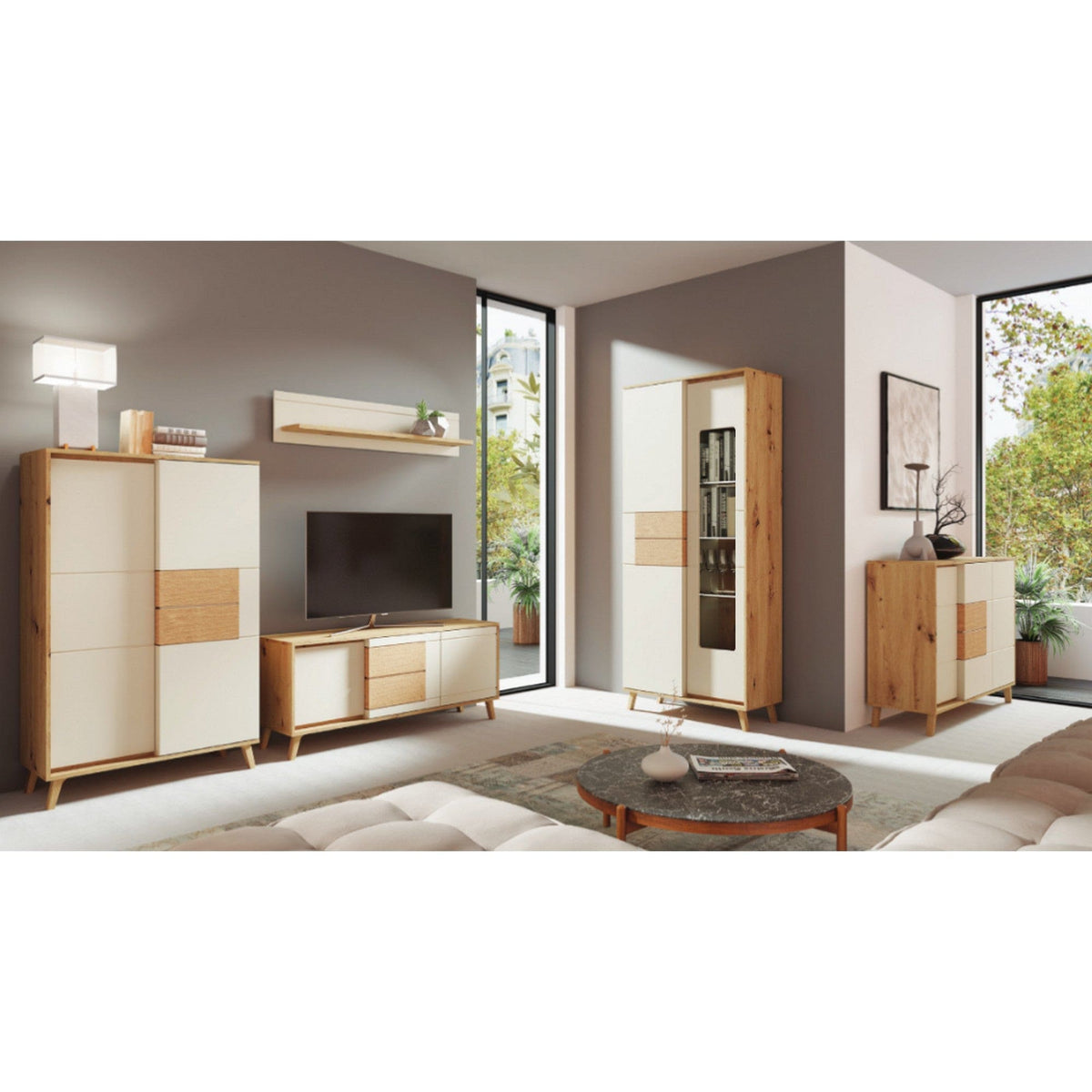 Comoda BRUNO BR15, stejar/casmir, PAL laminat, 87x41x137 cm