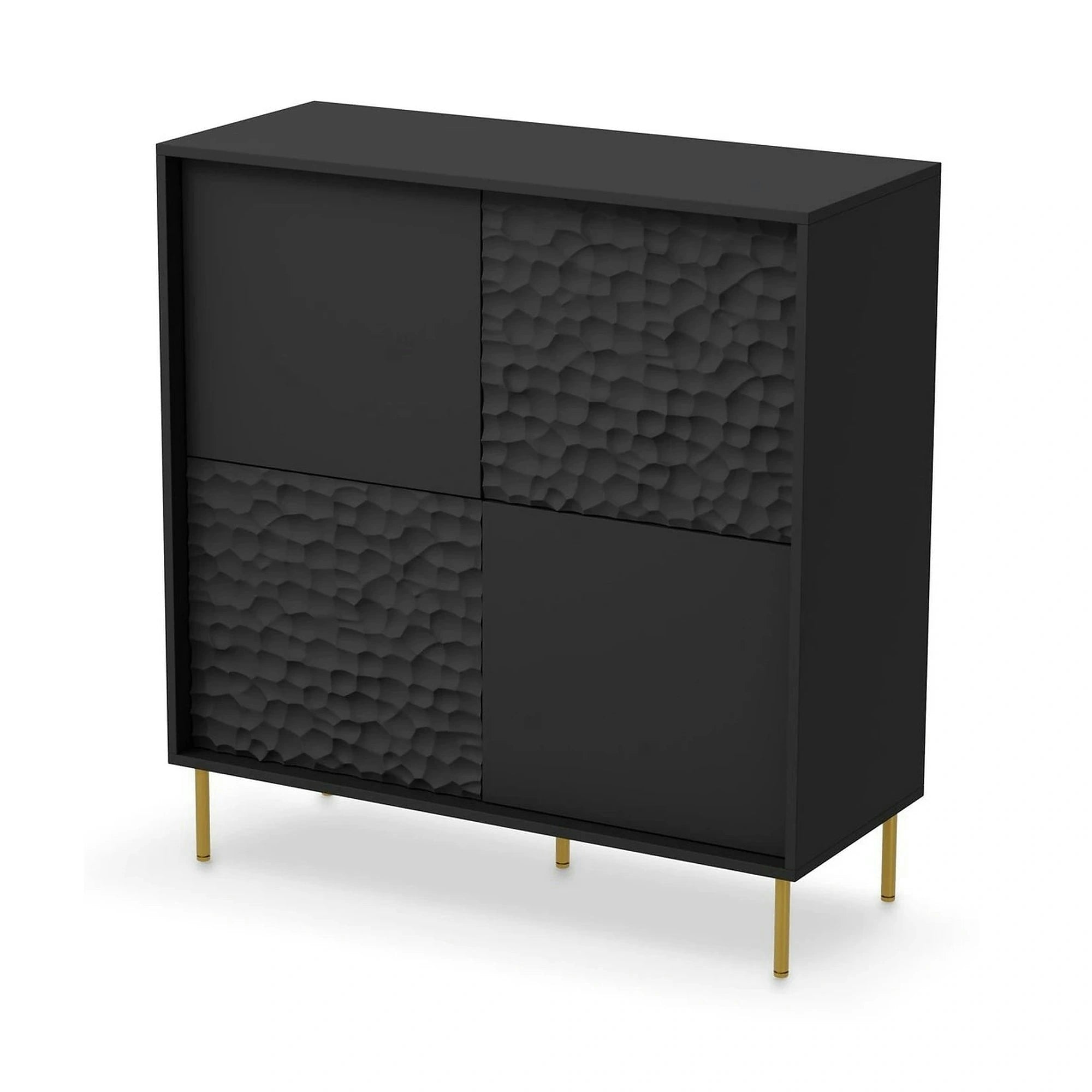 Comoda BULLET, negru/auriu, PAL laminat, 100x41x105 cm