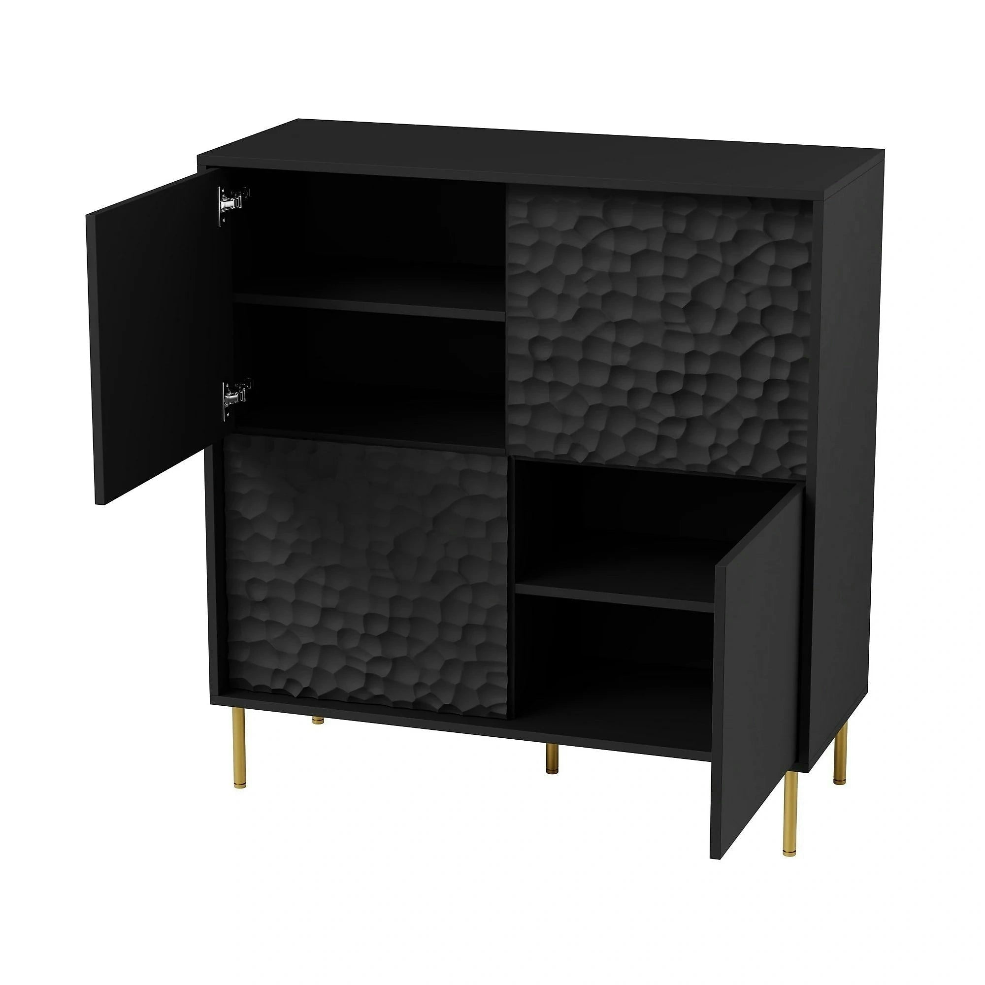 Comoda BULLET, negru/auriu, PAL laminat, 100x41x105 cm