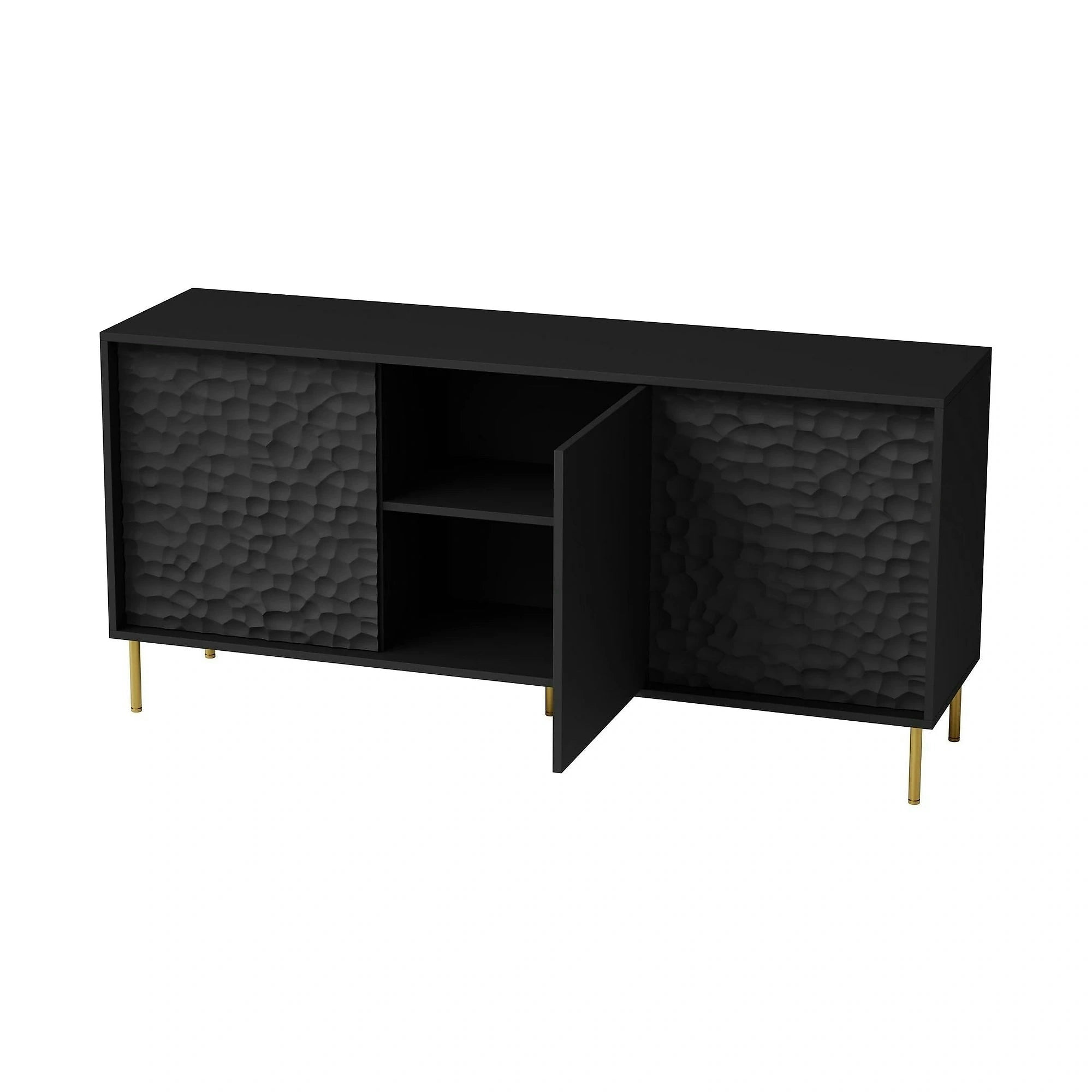 Comoda BULLET, negru/auriu, PAL laminat, 155x41x73 cm