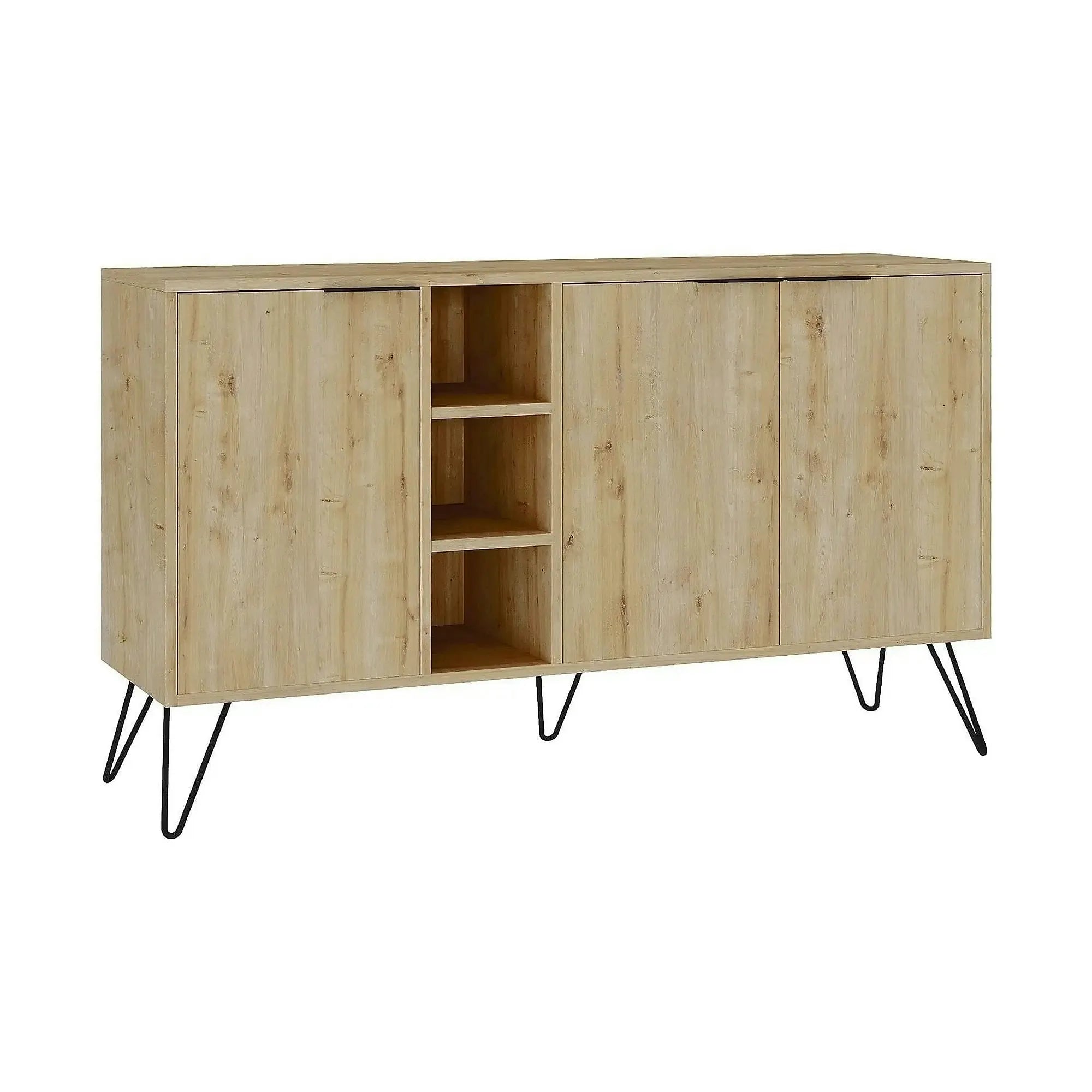 Comoda Clara-Oak, stejar/negru, PAL melaminat/metal, 142x36x83 cm
