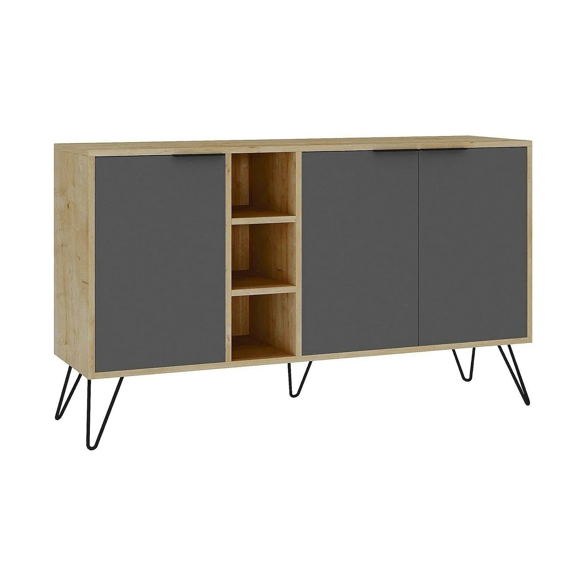 Comoda CLARA, stejar/gri antracit, PAL melaminat/metal, 142x36x83 cm