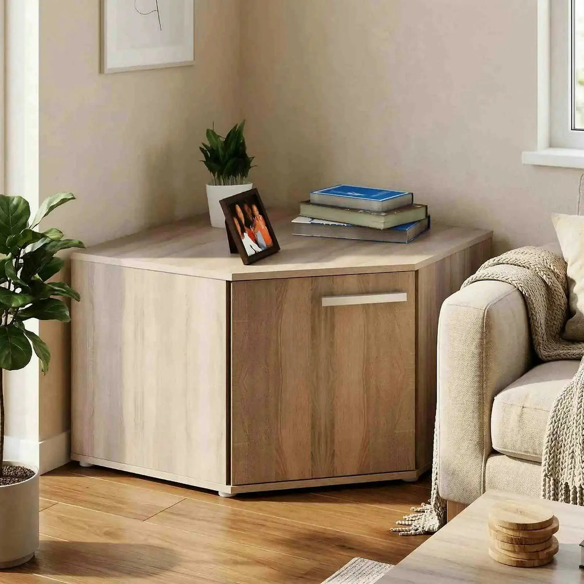 Comoda de colt DUNAJ TIP 14, stejar sonoma, DTD laminat, 79x79x51 cm