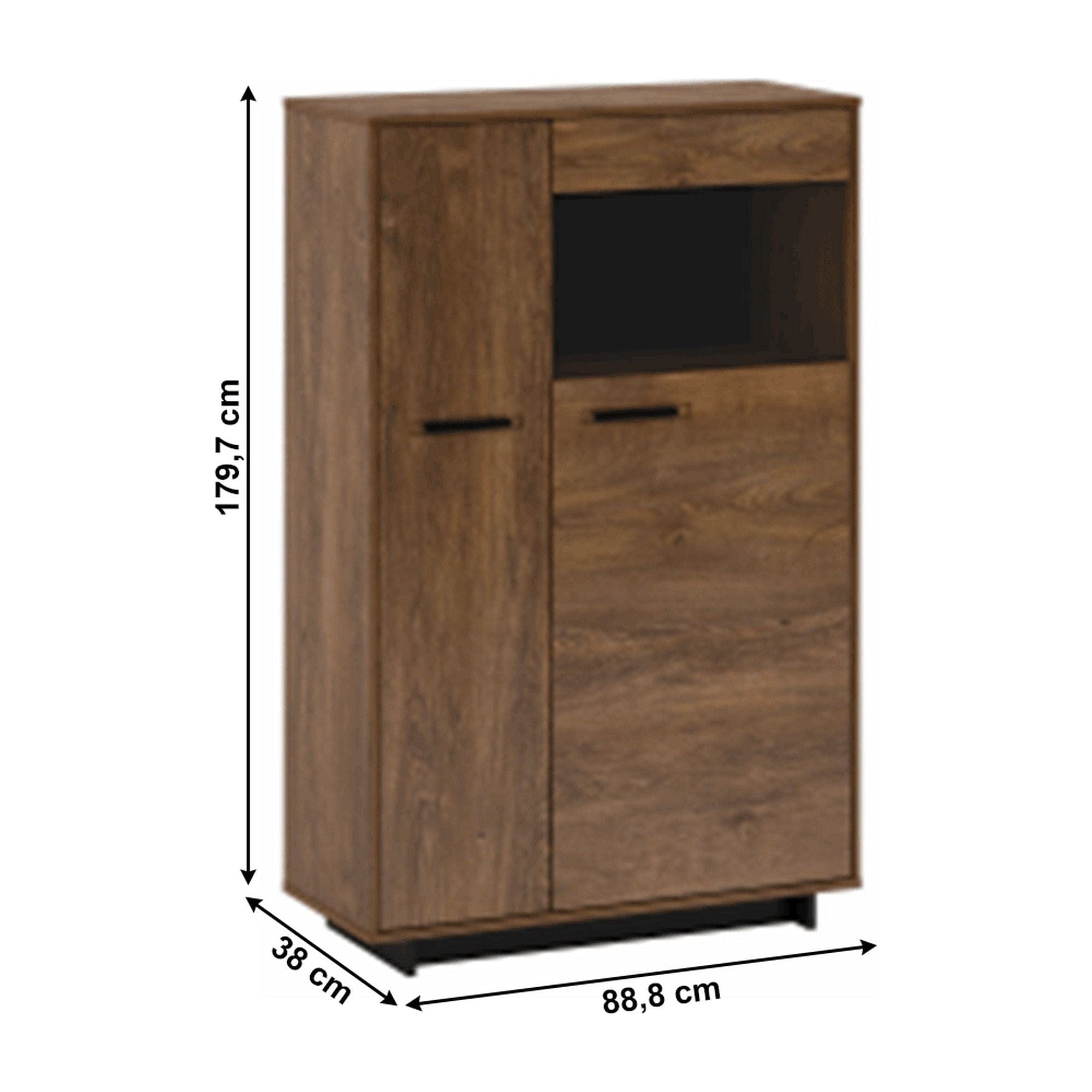 Comoda DELIS, stejar bolzano/negru, dreapta, 89x38x180 cm