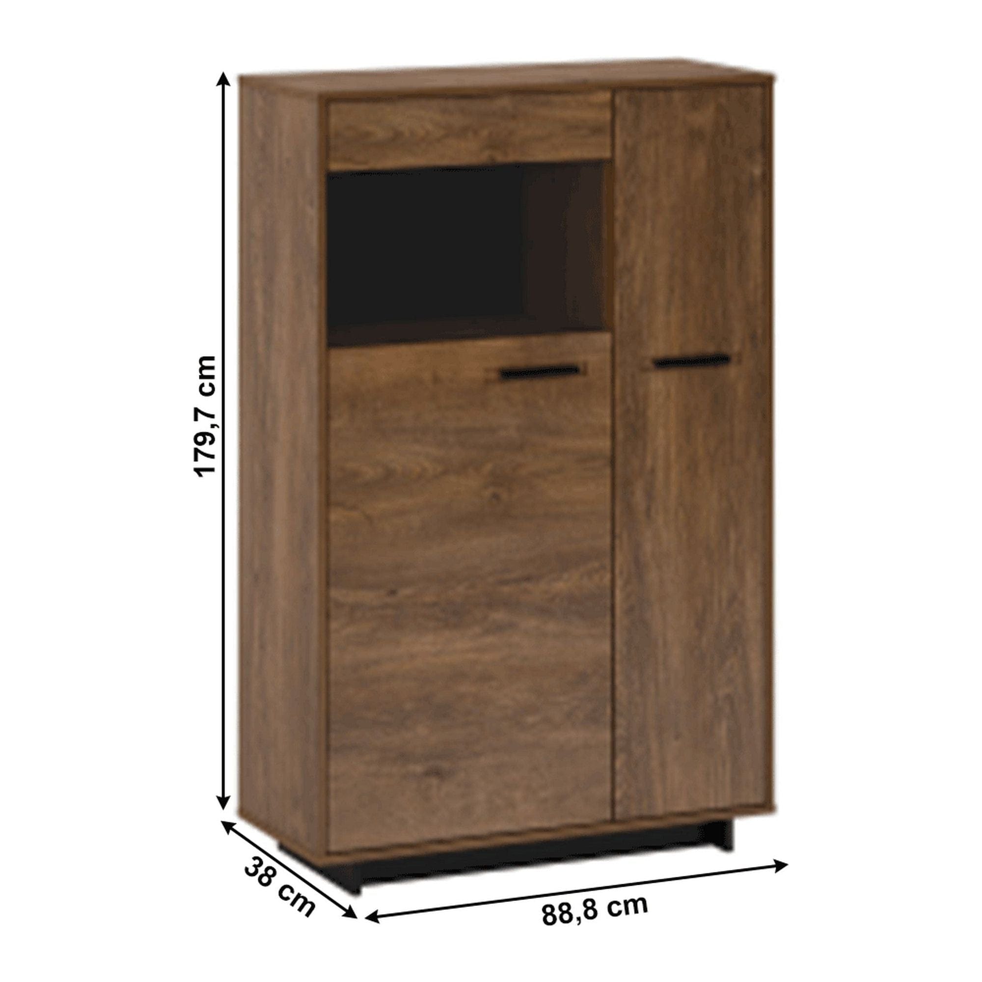 Comoda DELIS, stejar bolzano/negru, stanga, 89x38x180 cm