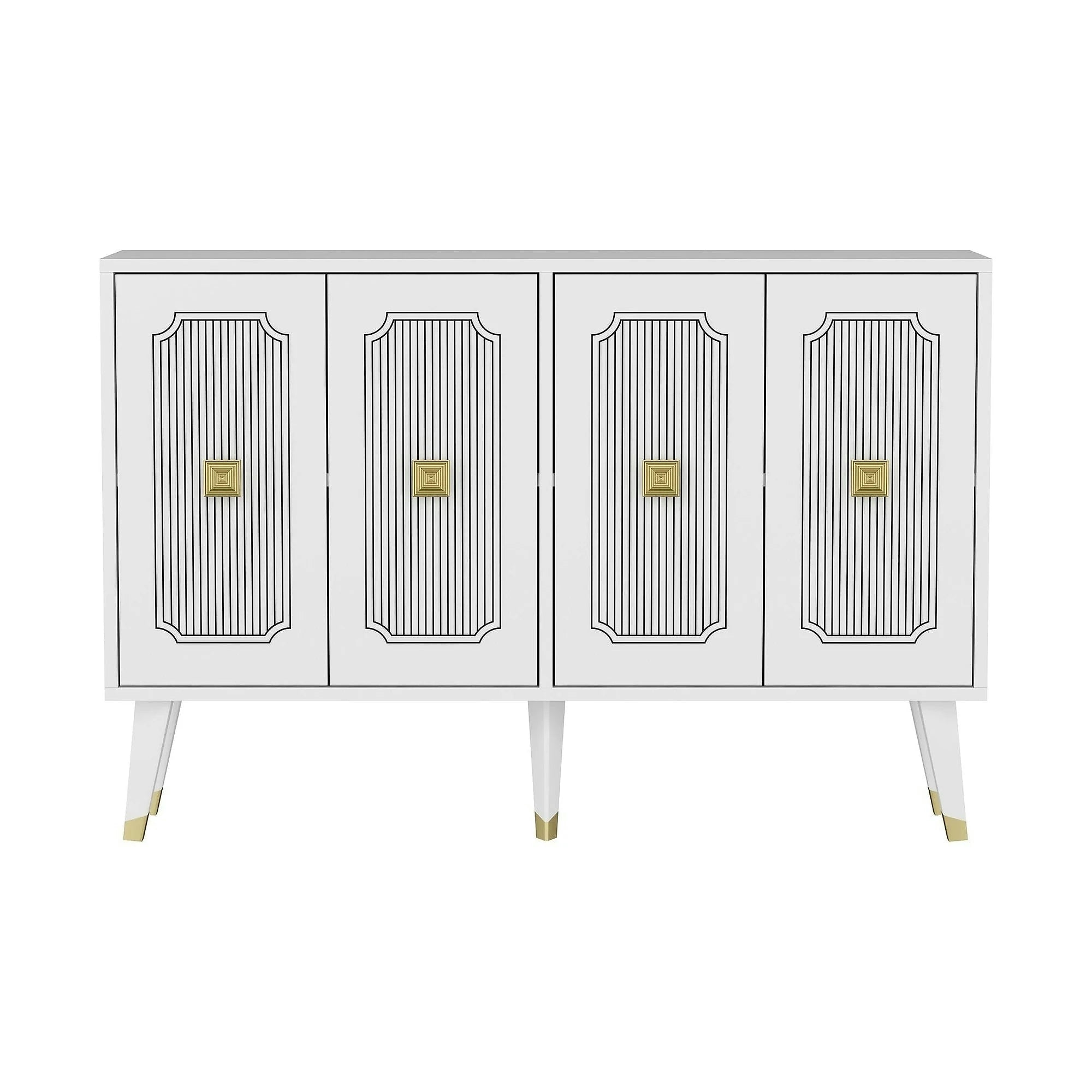 Comoda DERASI, alb/auriu, PAL melaminat, 120x30x80 cm