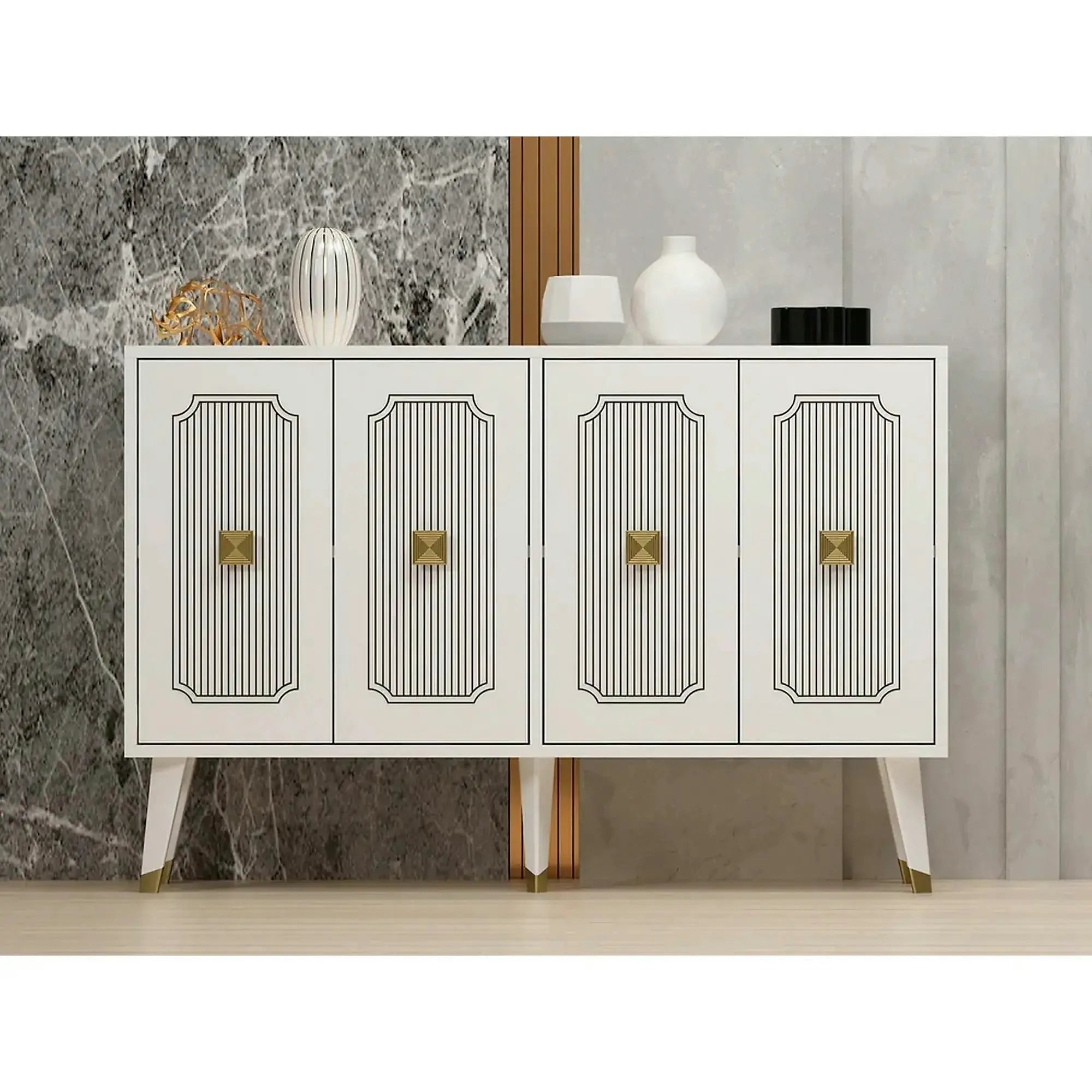 Comoda DERASI, alb/auriu, PAL melaminat, 120x30x80 cm