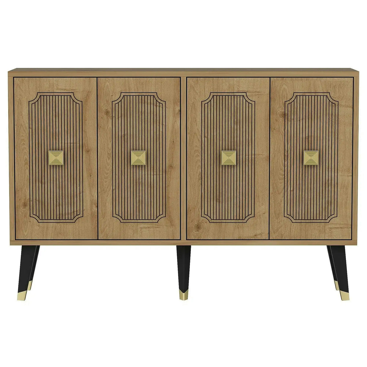 Comoda DESARI, stejar/auriu/negru, PAL melaminat, 120x30x80 cm