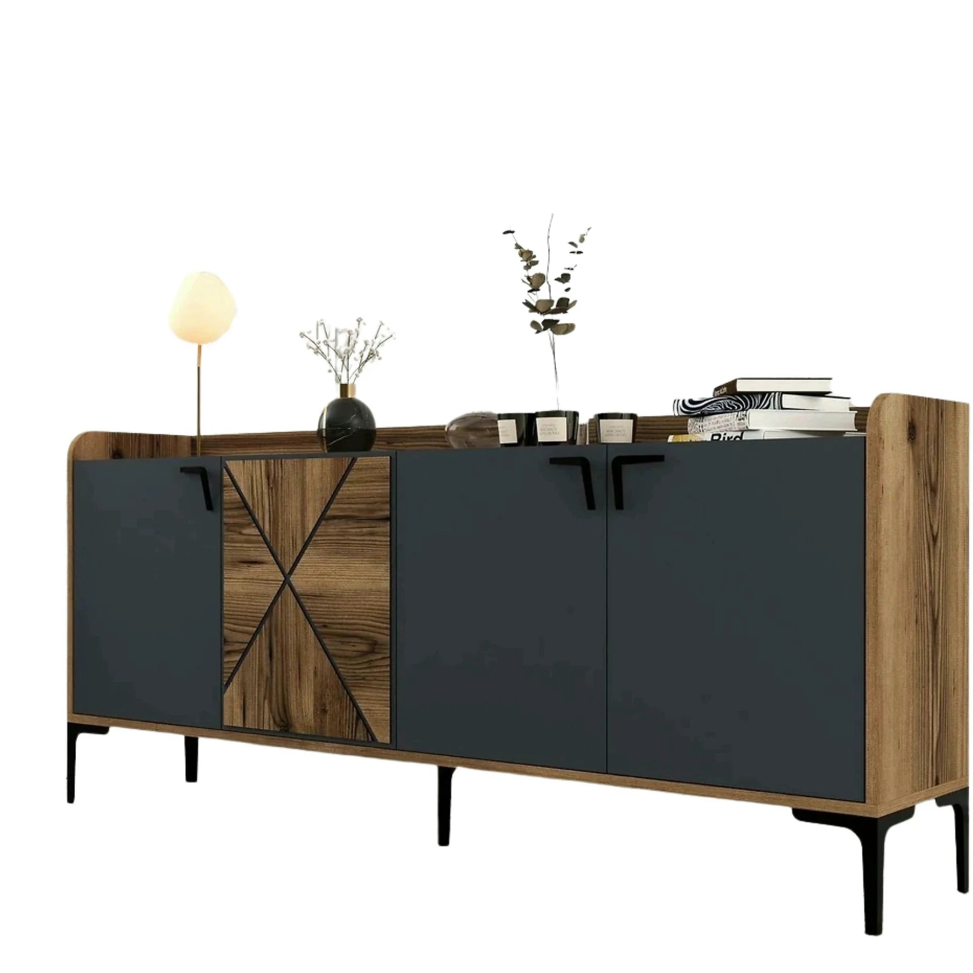Comoda dubla Venedik, din PAL melaminat, nuc/gri antracit, 180x35x78 cm