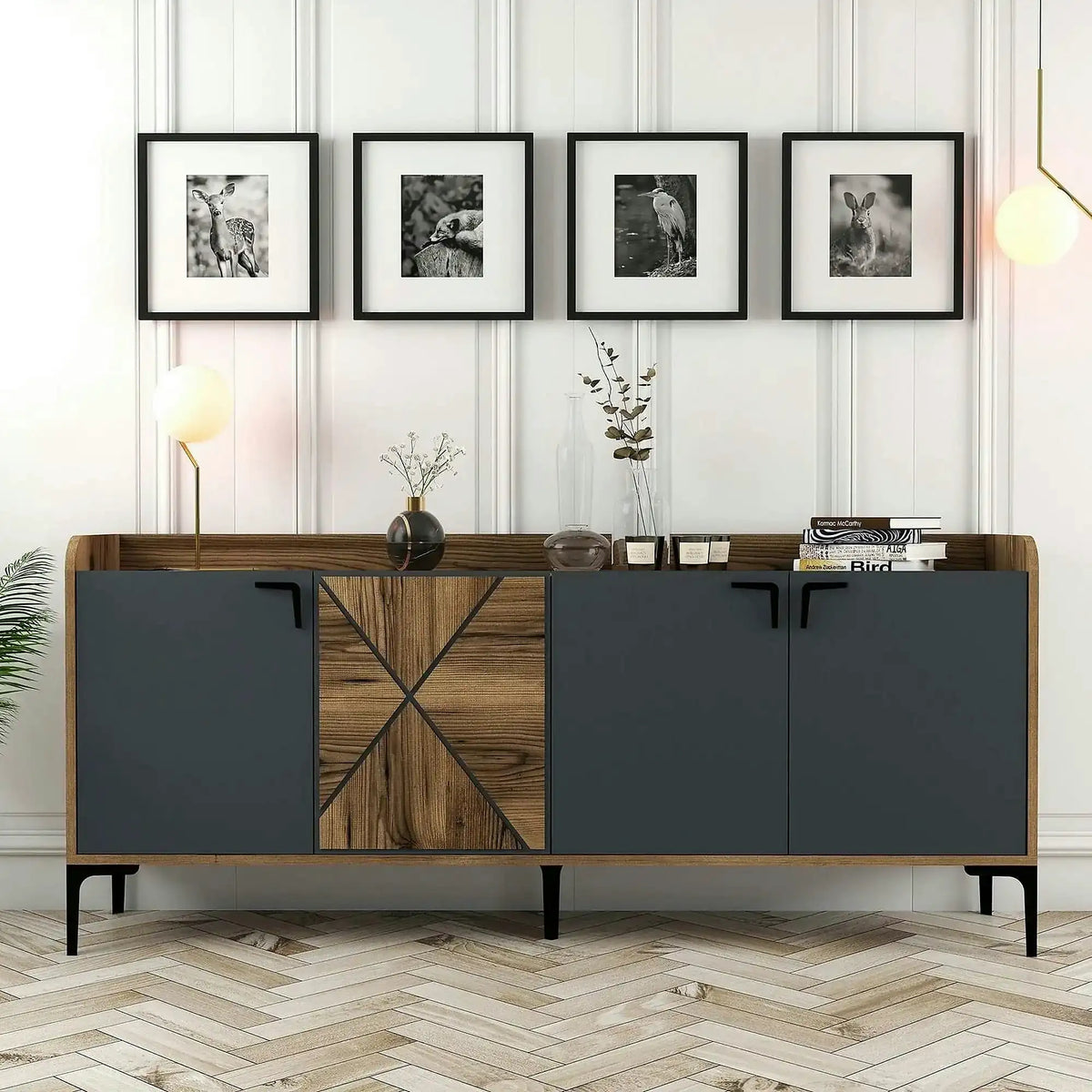 Comoda dubla Venedik, din PAL melaminat, nuc/gri antracit, 180x35x78 cm