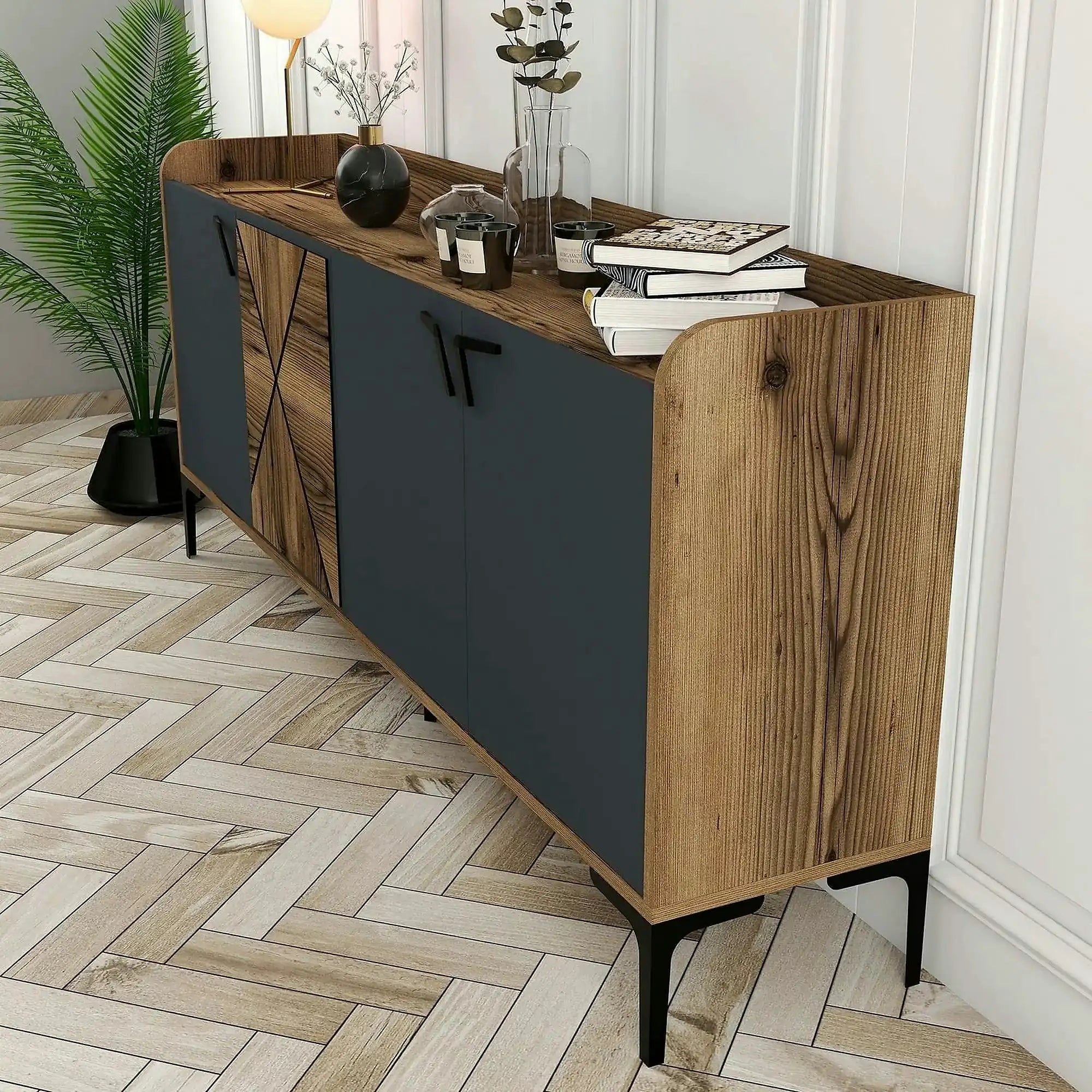 Comoda dubla Venedik, din PAL melaminat, nuc/gri antracit, 180x35x78 cm