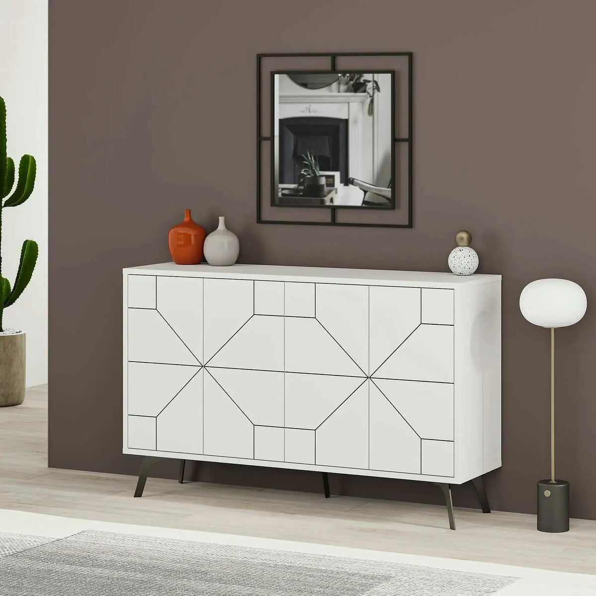 Comoda DUNE, alb/negru, PAL melaminat, 123x35x77 cm