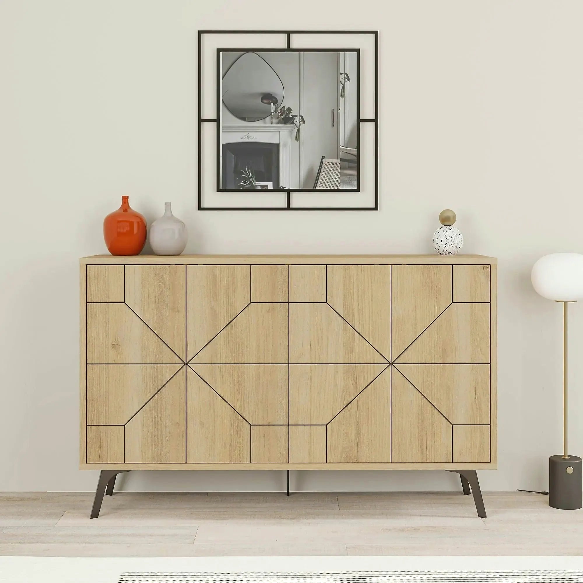Comoda DUNE, stejar/negru, PAL melaminat, 123x35x77 cm