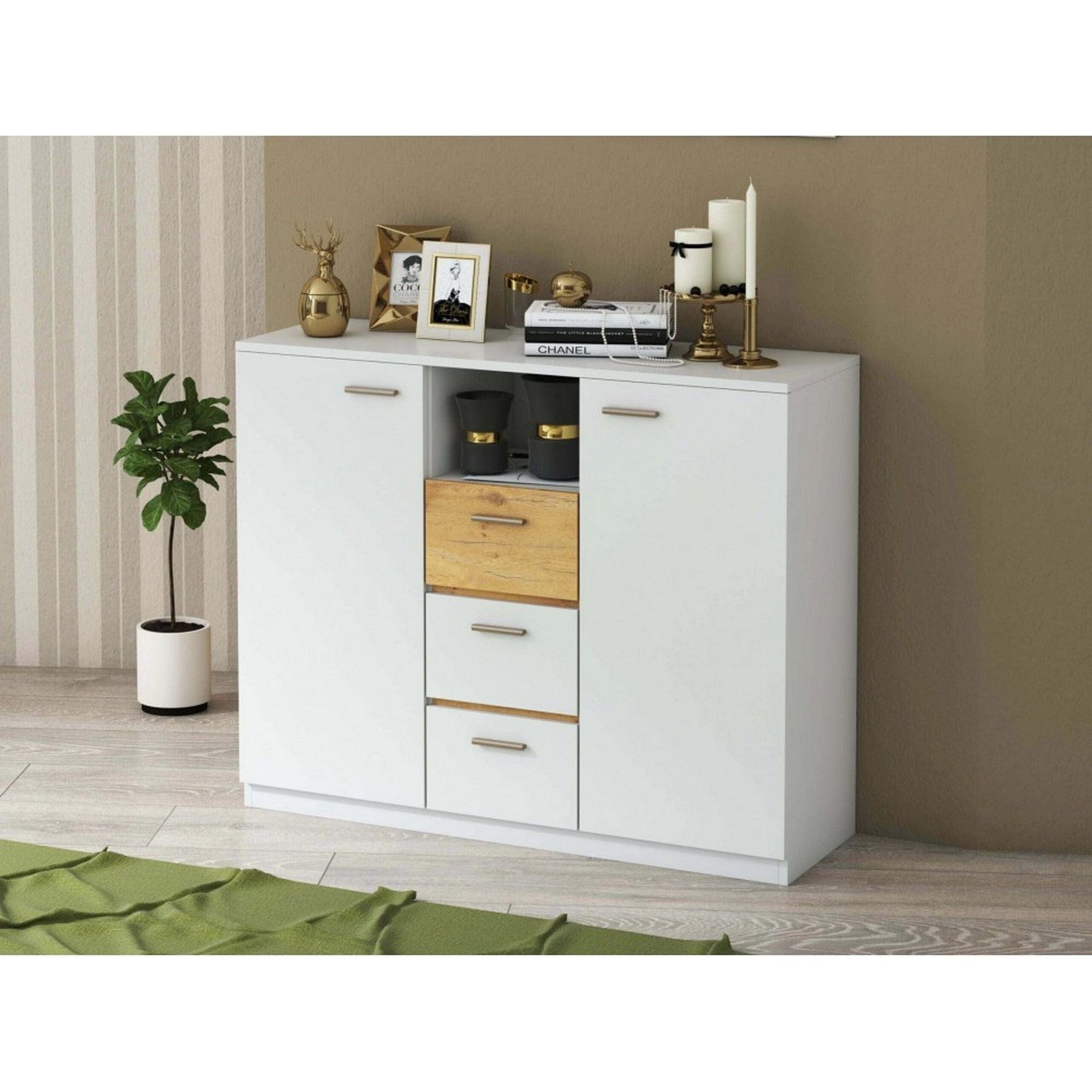 Comoda EFFECT, alb andersen/stejar lancelot, PAL, 130x42x105 cm