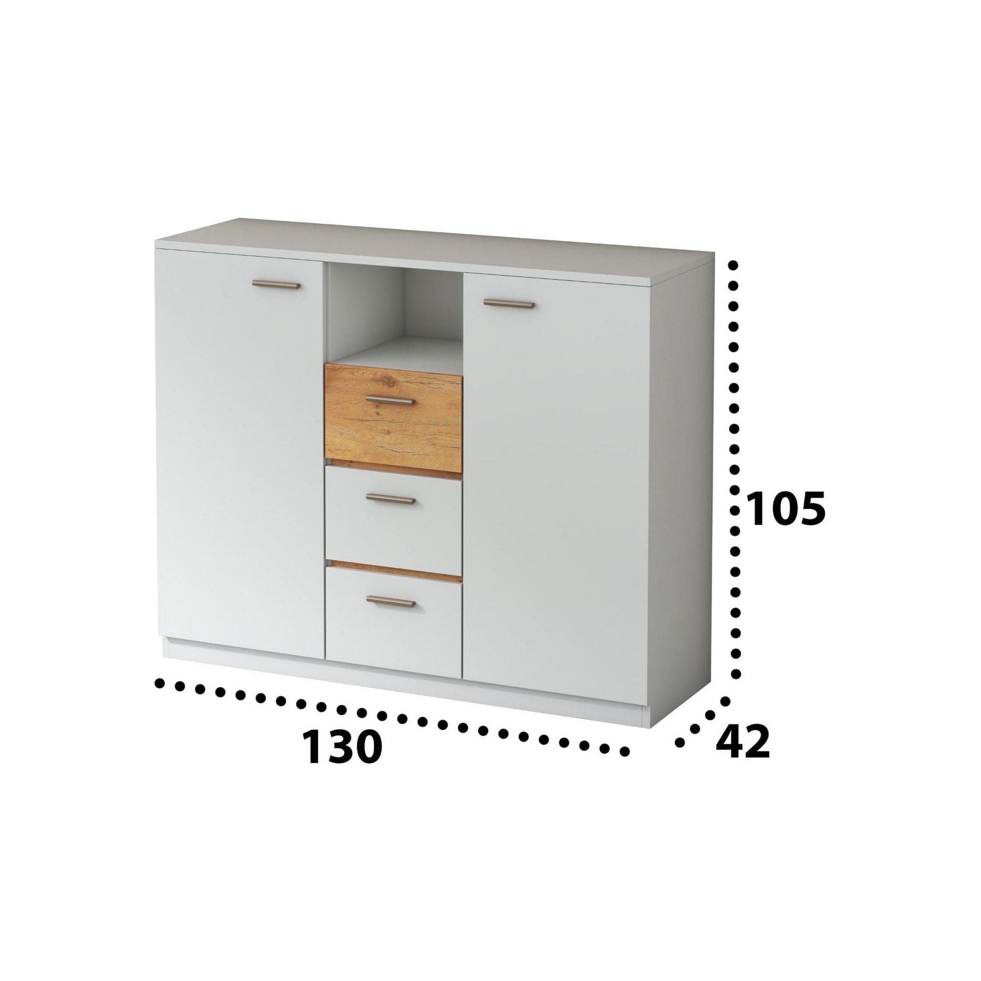 Comoda EFFECT, alb andersen/stejar lancelot, PAL, 130x42x105 cm