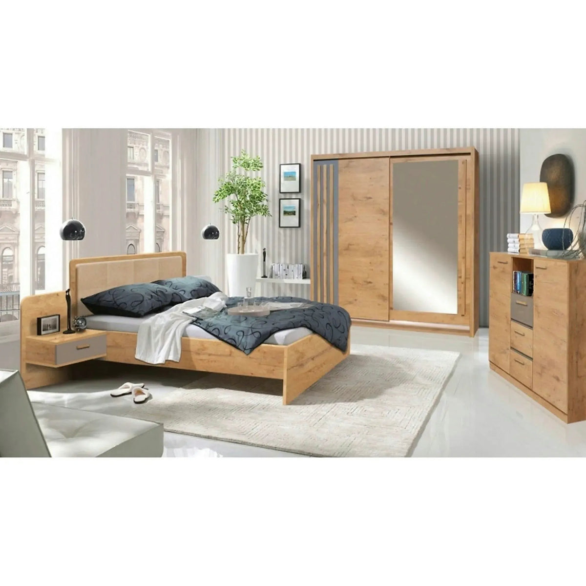 Comoda EFFECT, stejar lancelot/gri, PAL, 130x42x105 cm