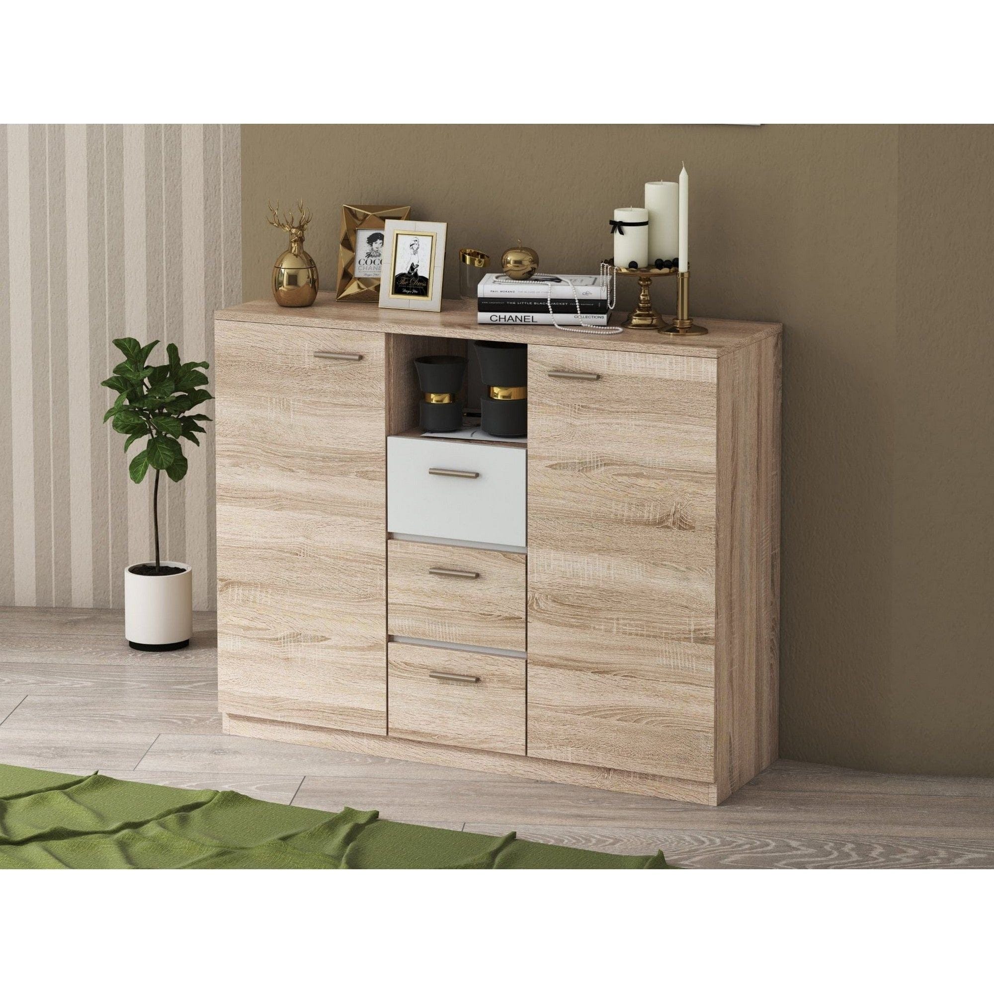 Comoda EFFECT, stejar sonoma/alb andersen, PAL, 130x42x105 cm