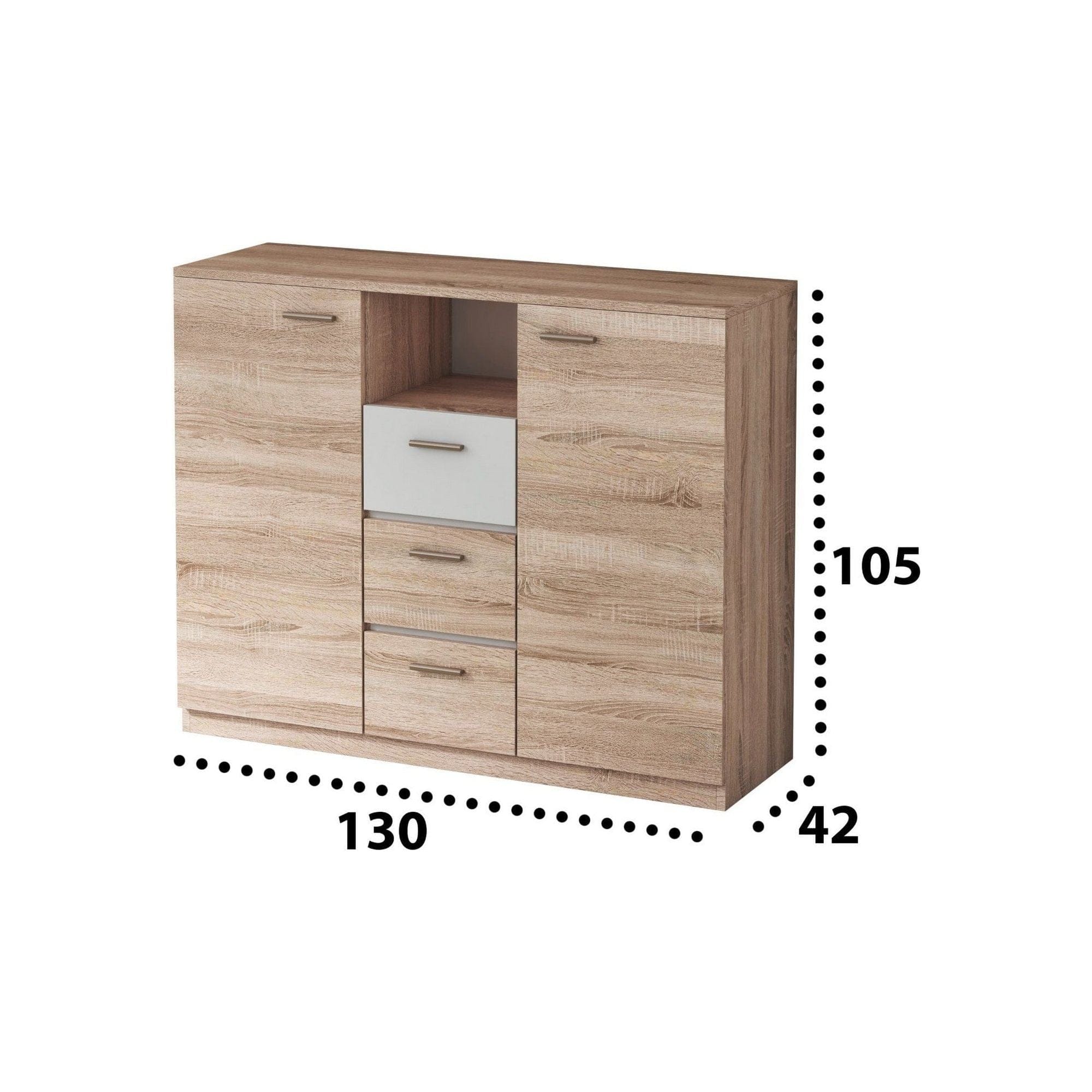 Comoda EFFECT, stejar sonoma/alb andersen, PAL, 130x42x105 cm