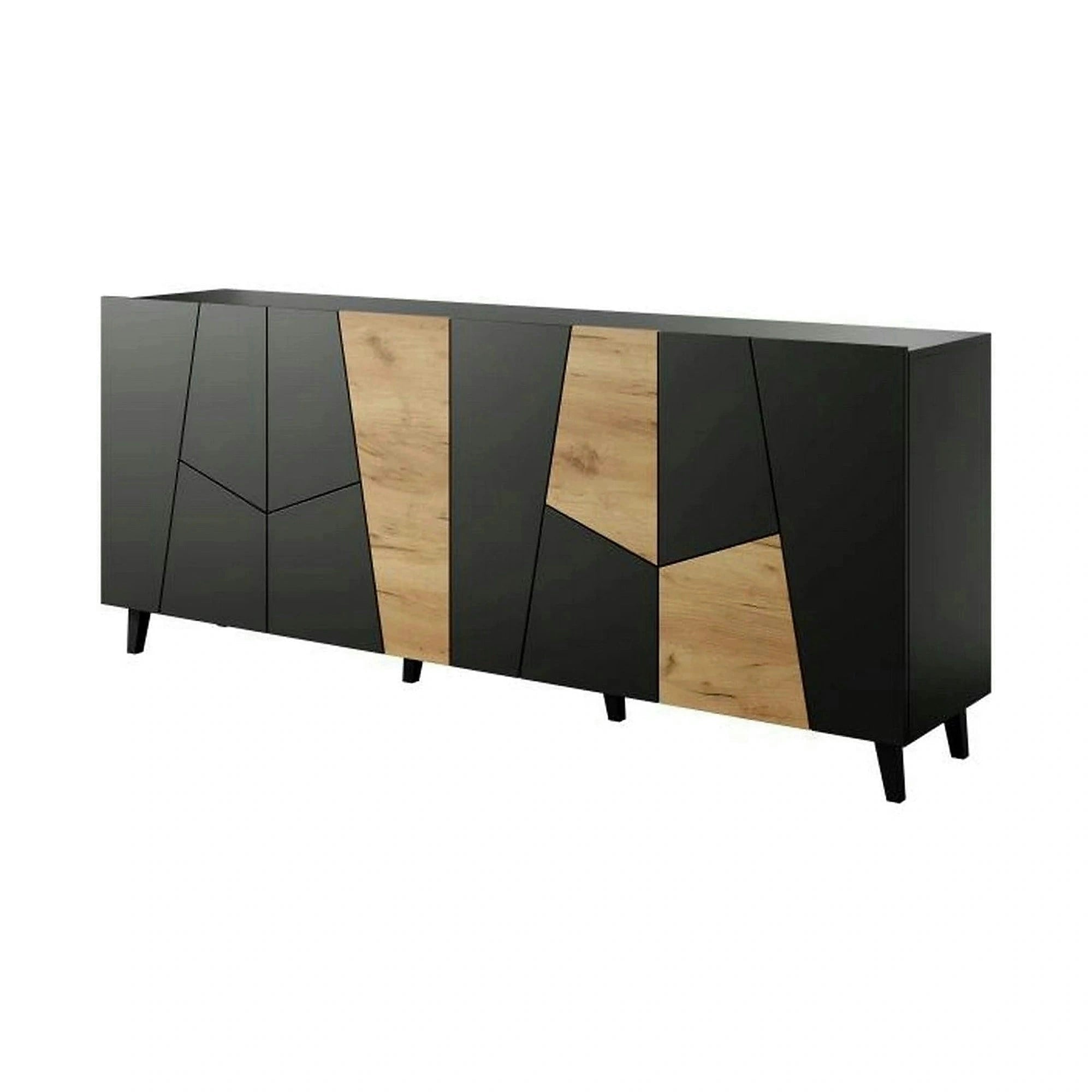 Comoda ETNA, negru/stejar, PAL/plastic, 200x42x82 cm