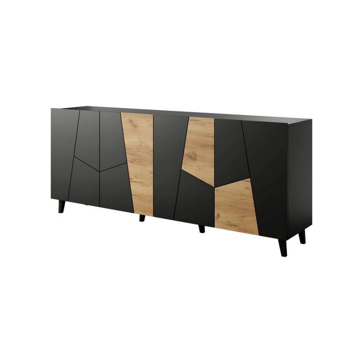 Comoda ETNA, negru/stejar, PAL/plastic, 200x42x82 cm