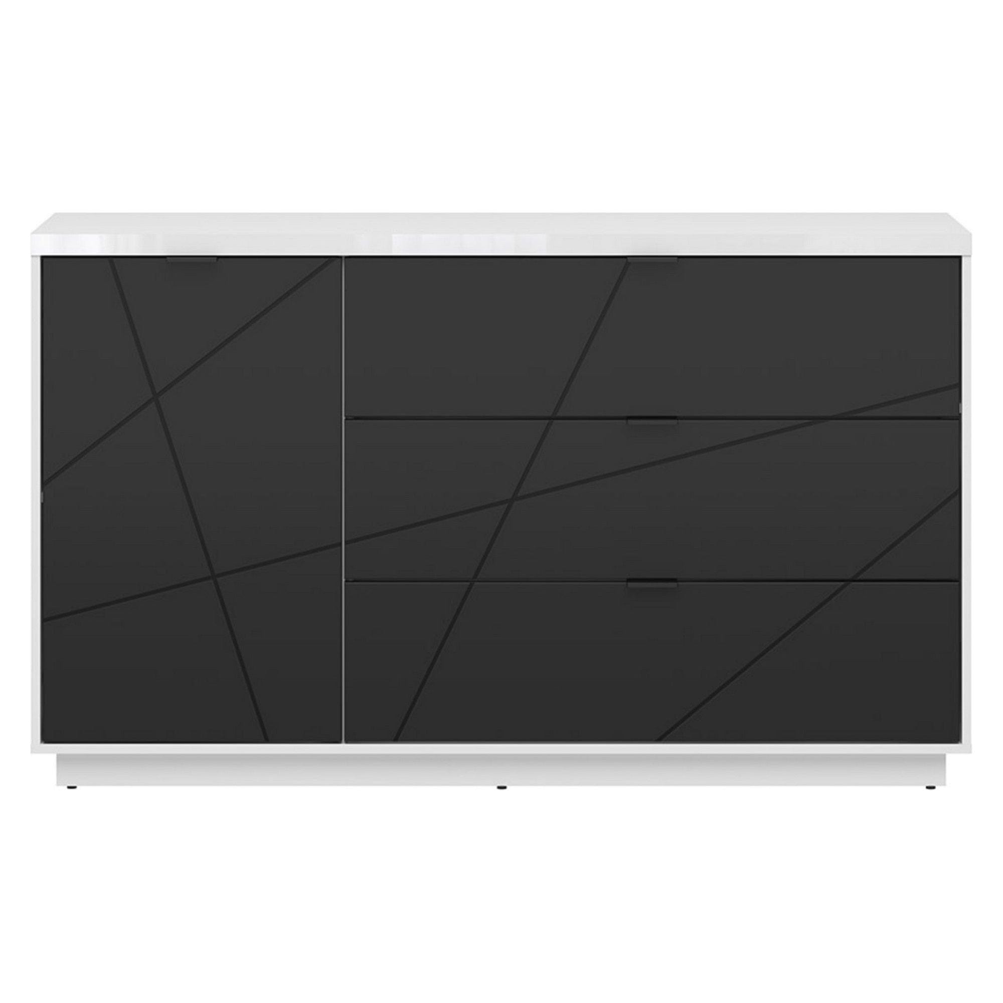 Comoda FORN, alb lucios/negru mat, PAL, 156x42.5x93 cm