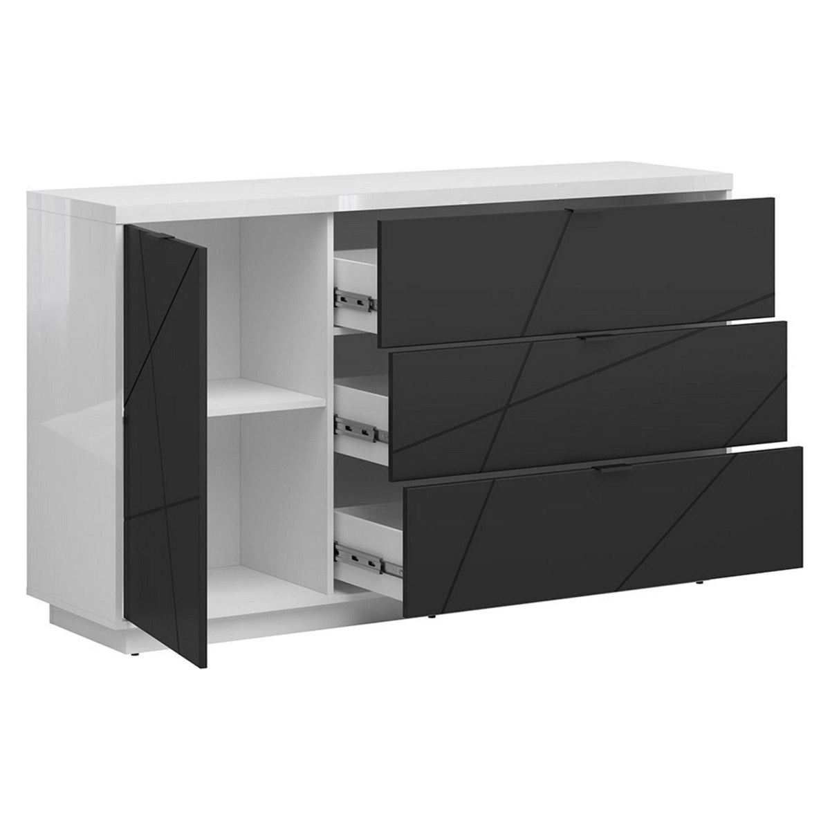 Comoda FORN, alb lucios/negru mat, PAL, 156x42.5x93 cm