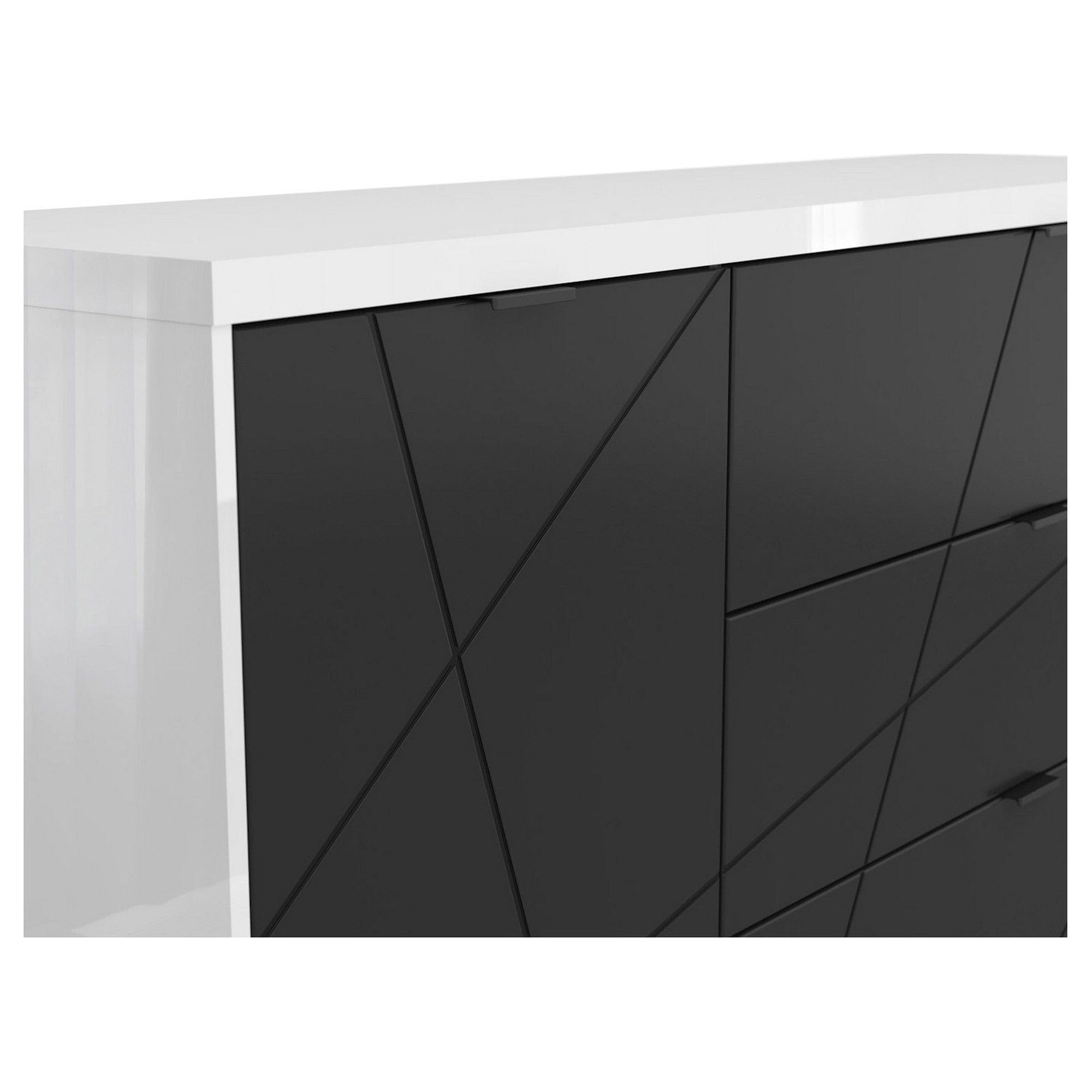 Comoda FORN, alb lucios/negru mat, PAL, 156x42.5x93 cm