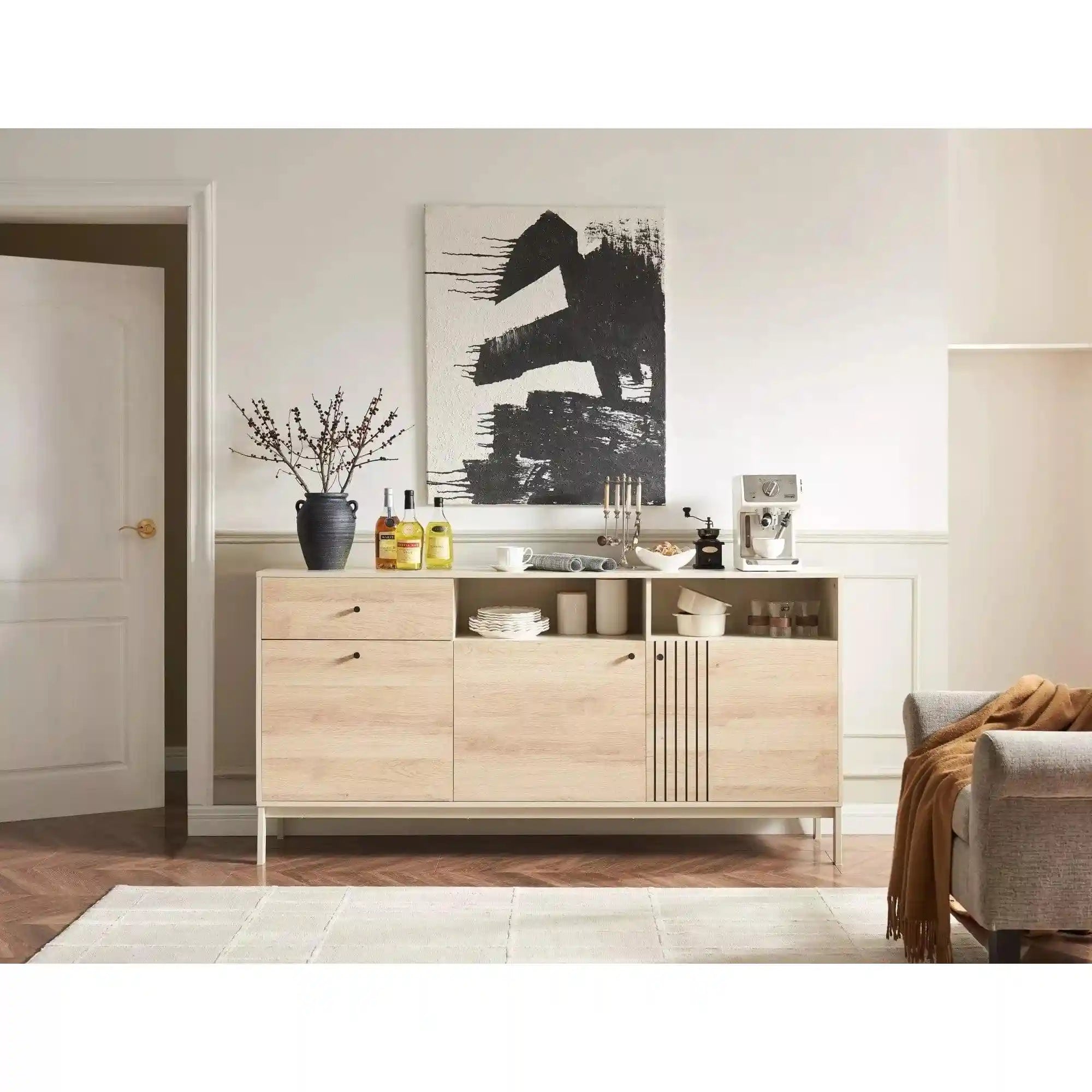 Comoda FROST K1, stejar alpin/alb, PAL/metal, 180x40x90 cm