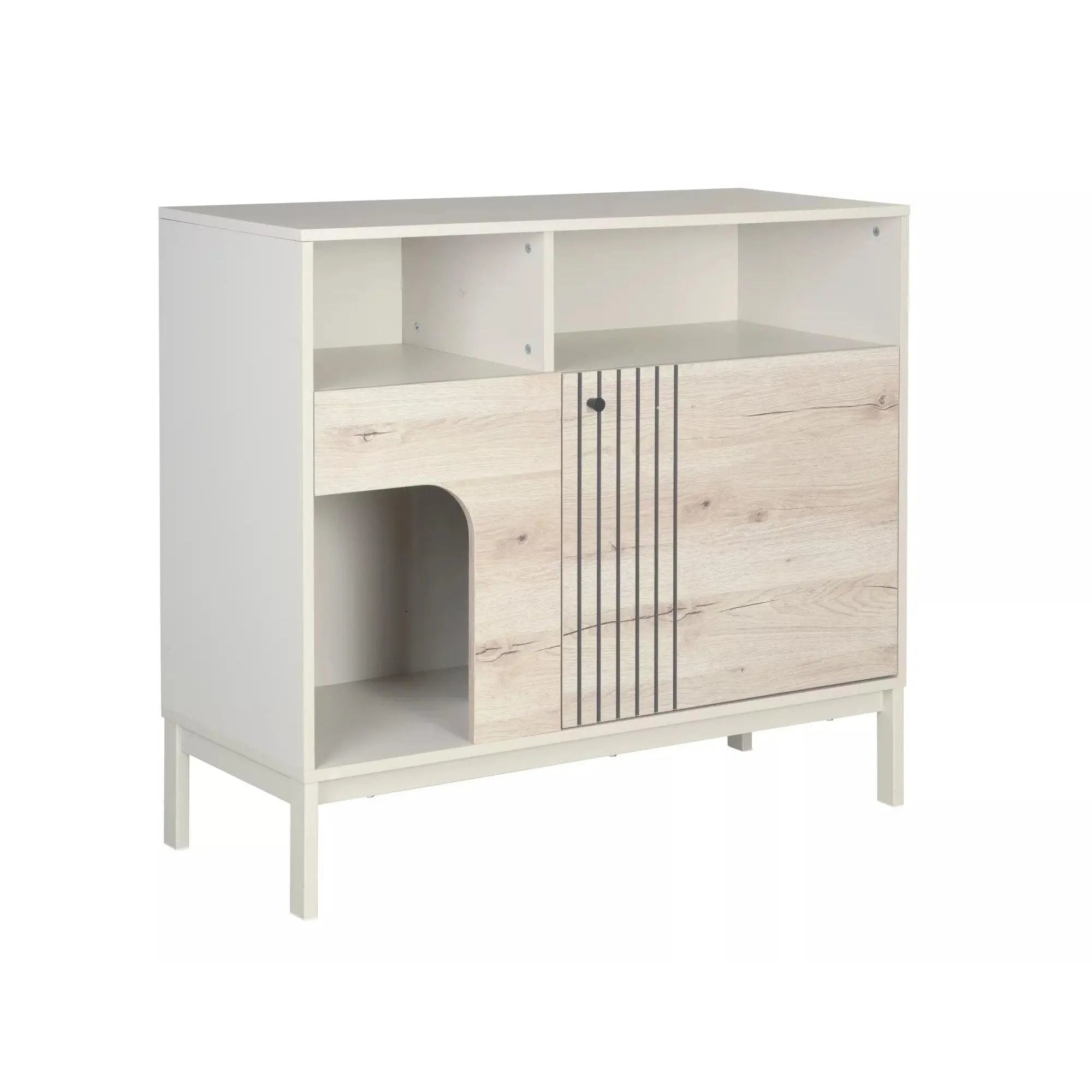 Comoda FROST K3, stejar alpin/alb, PAL/metal, 100x40x90 cm